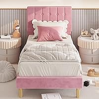 LIKIMIO Pink Velvet Twin Platform Bed Frame with Headboard - No Box Spring Needed, Noise-Free, Easy Assembly, 880lbs Capacity