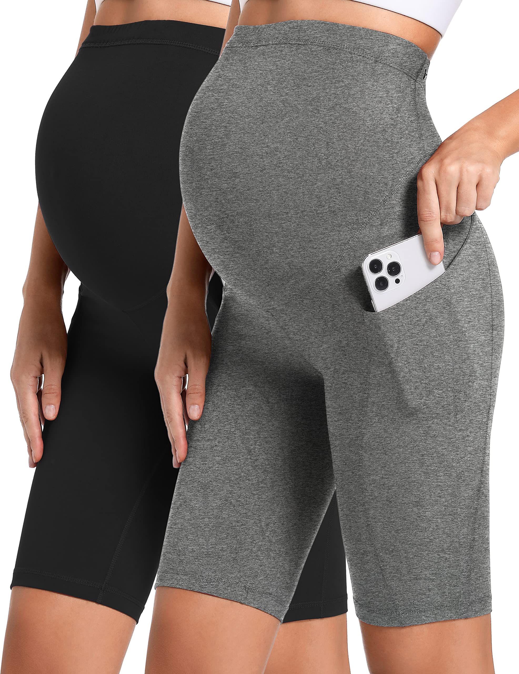 Short de grossesse - Short de grossesse - Legging de grossesse - Pour entraînement athlétique - Cyclisme - Course à pied - Yoga - Avec poches