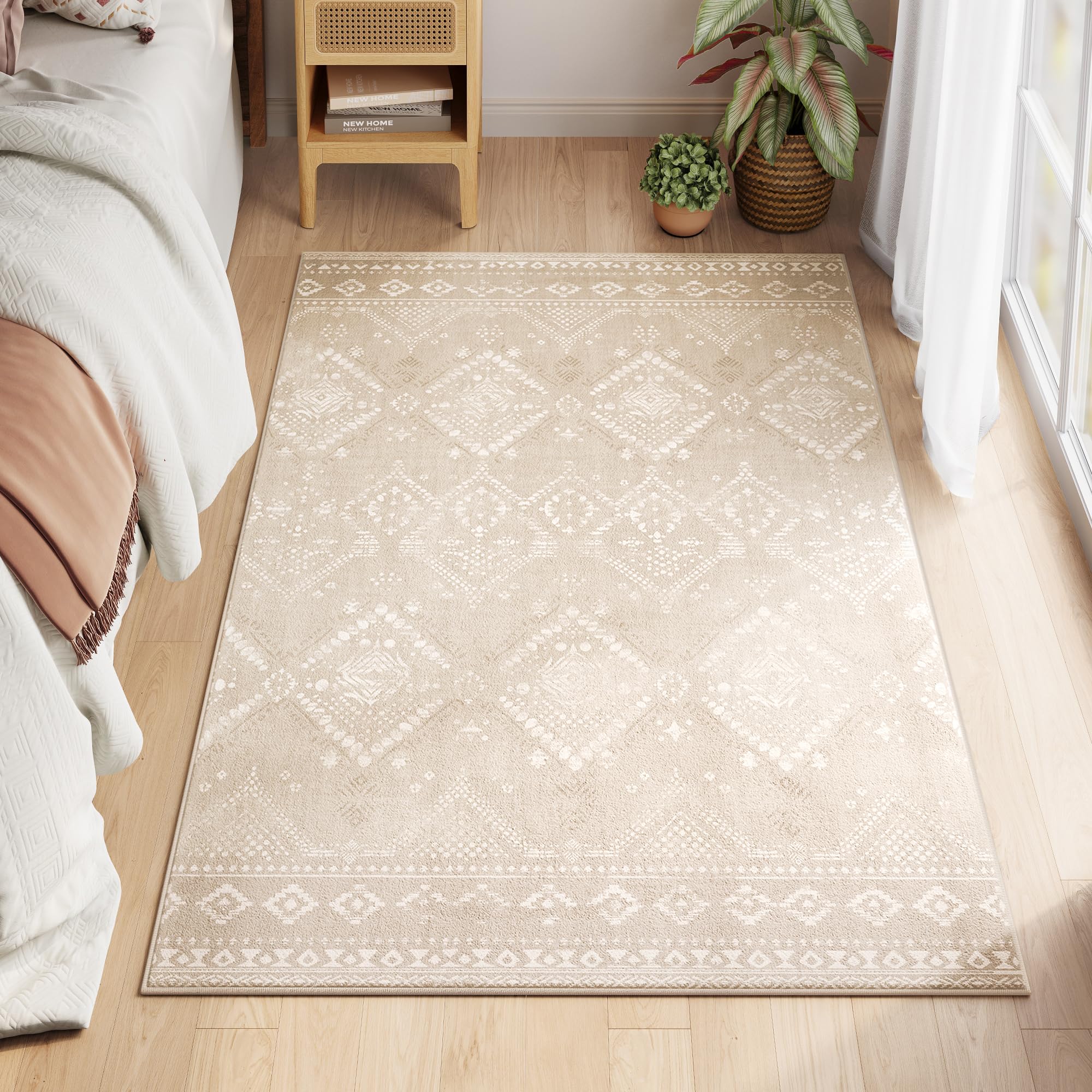 SONGMICS HOME Alfombra, 120 x 170 cm, Alfombra Antideslizante, Decoración del Hogar, para Salón, Dormitorio, Lavable a Máquina, Estilo Moderno, Beige Capuchino TAR027K01V1