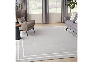Outdoor 10'x14' Grey Patio Rug with Non-Shedding Ivory Accents