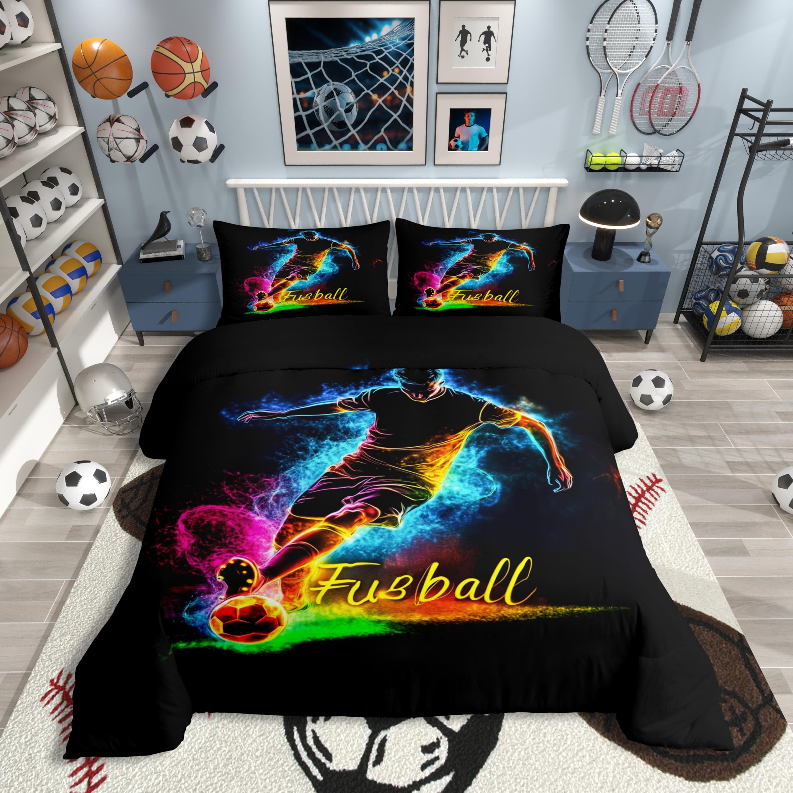 Parure de lit football 135x200 cm Homewish colorée pour la chambre d'un enfant passionné de sport