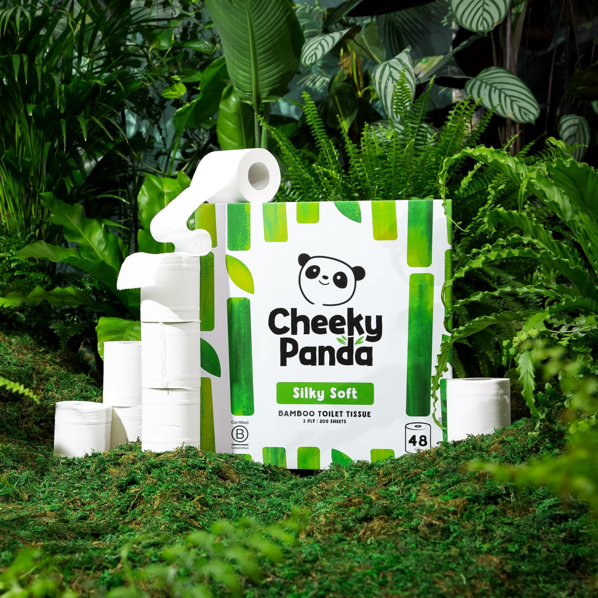 The Cheeky Panda Carta Igienica Bamboo | 48 x Rotoli Carta Igienica 3 Veli | 200 Soffici Fogli | Biodegradabile ed Ecológico | Senza plástica