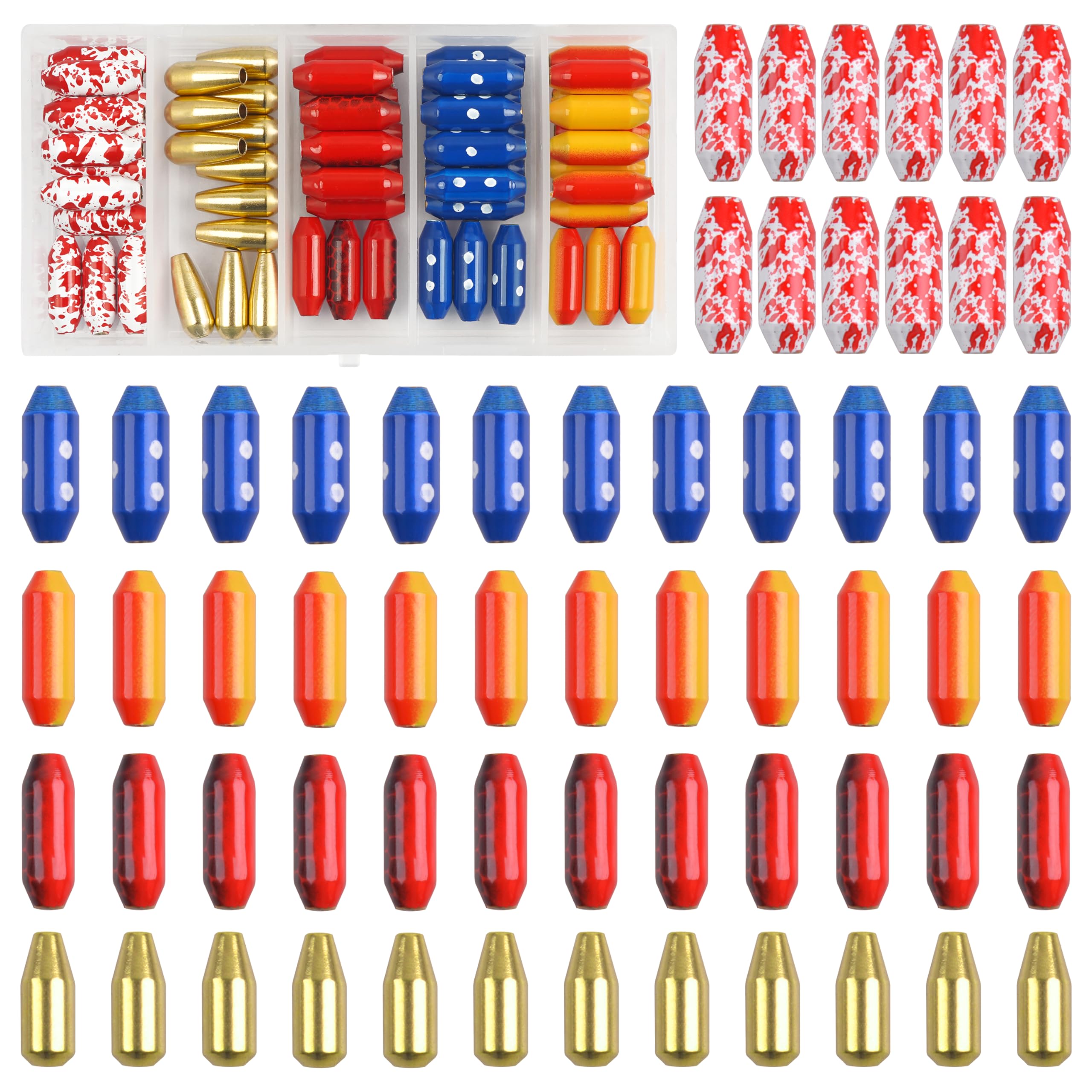 Fishing Spinner Lure Bodies Kit,60PCS Fishing Sinker Weights Brass Painted Spinner Lure Body Brass Beads Bullet Slip Sinker DIY Inline Spinnerbait