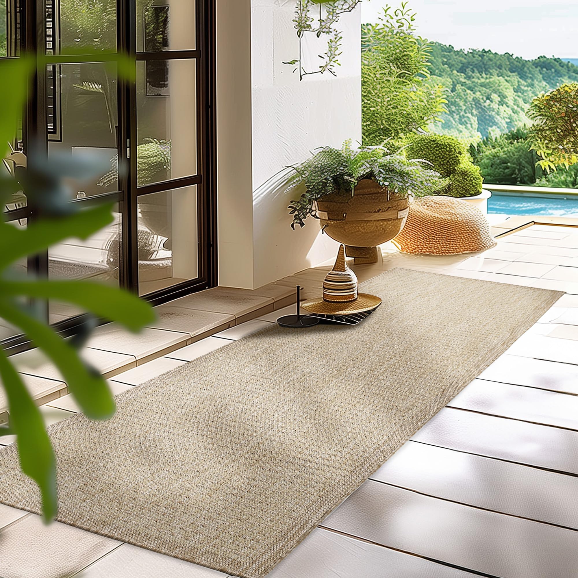 Homebyhome Outdoor-Teppich Flachgewebe Wetterfest Einfarbig Küchenteppich Balkon Terrassen Garten Wohnzimmer Teppich