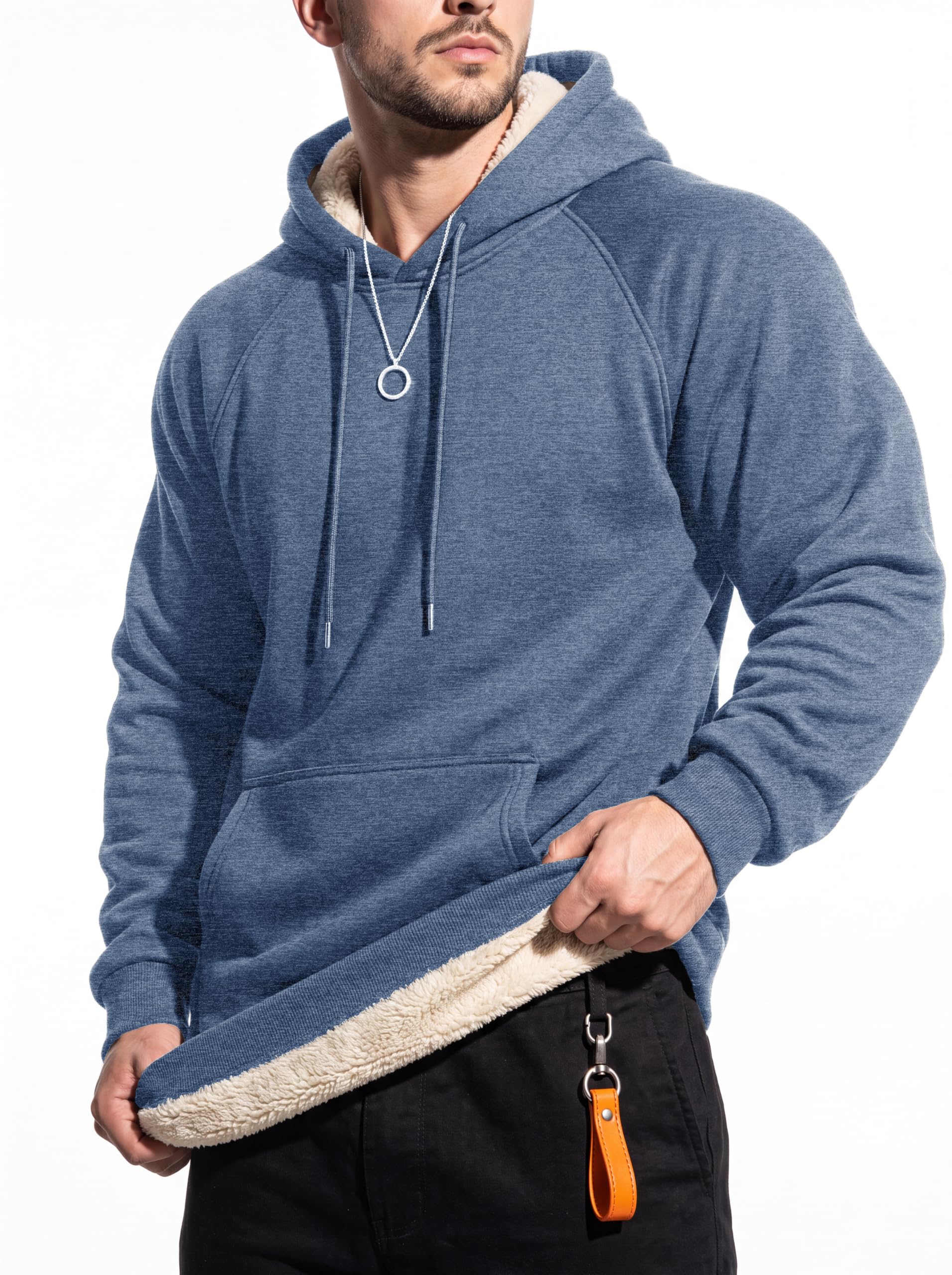 MAGCOMSEN Hoodie Herren Fleecepullover Warm Kapuzenpullover Männer Pullover | Baumwolle Fleece Hoodie,Winter Warm Pullover,Langarm Sweatshirt Herren,Gefüttert Hoody,Fleecepullover mit Bauchtasche