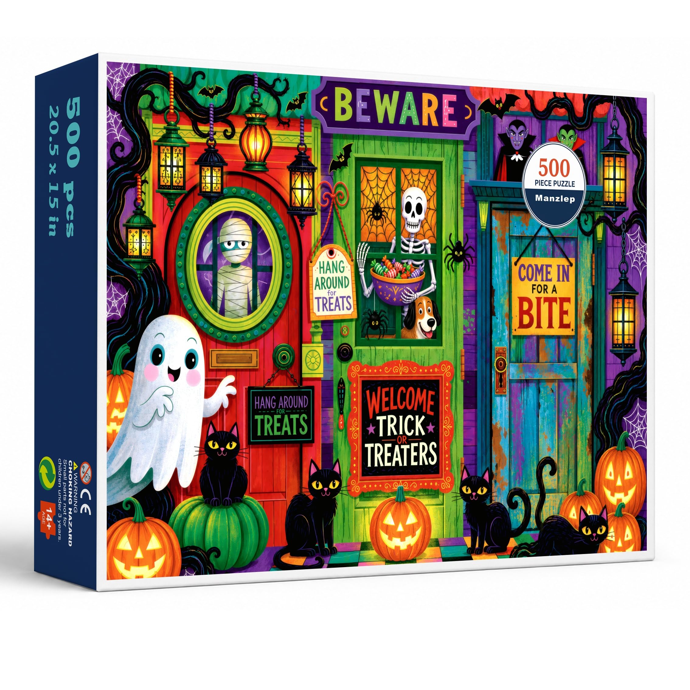 Manzlep Halloween Trick-or-Treat Doorways 500 Piece Puzzle for Adults & Teens