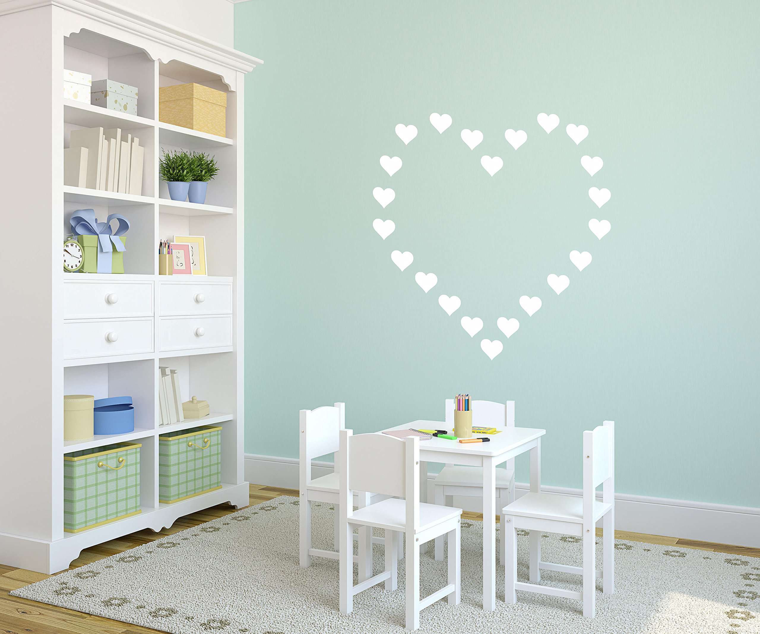 Heart Wall Decals Set – 96pcs 2-Inch Removable Vinyl Stickers for Kids Bedroom, Nursery, Playroom – Gender Neutral DIY Decor for Boys and Girls YYU-19 (White)