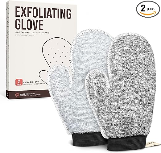 ZOMCHI 2 Pack Deep Exfoliating Glove with Dual Texture, Massage Body Scrub Gloves for Home Spa, Exfoliating Mitt for Dead Skin Removal (Deep + Gentle)
