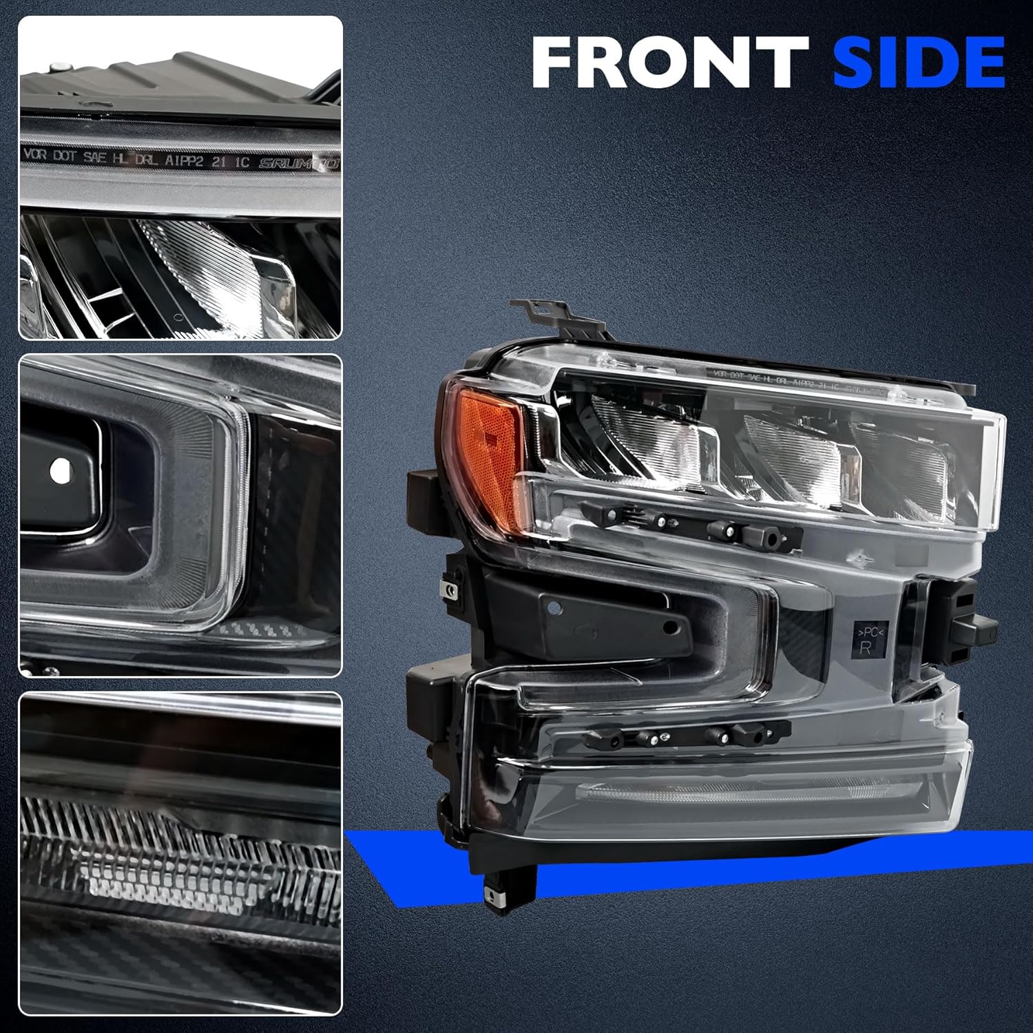 LED Headlight for Chevy Silverado 1500 LT WT 2019 2020 2021, Replace 84621851 GM2503497, Turn Signal Front Right Passenger Side, Head Light Assembly W/Bulbs