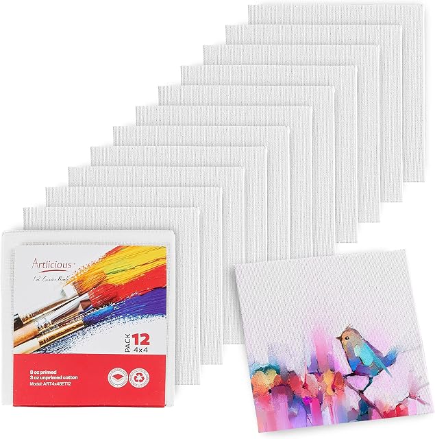 Artlicious Canvas Panels 12 Pack - 4"X4" Super Value Pack- Artist Canvas Boards for Painting