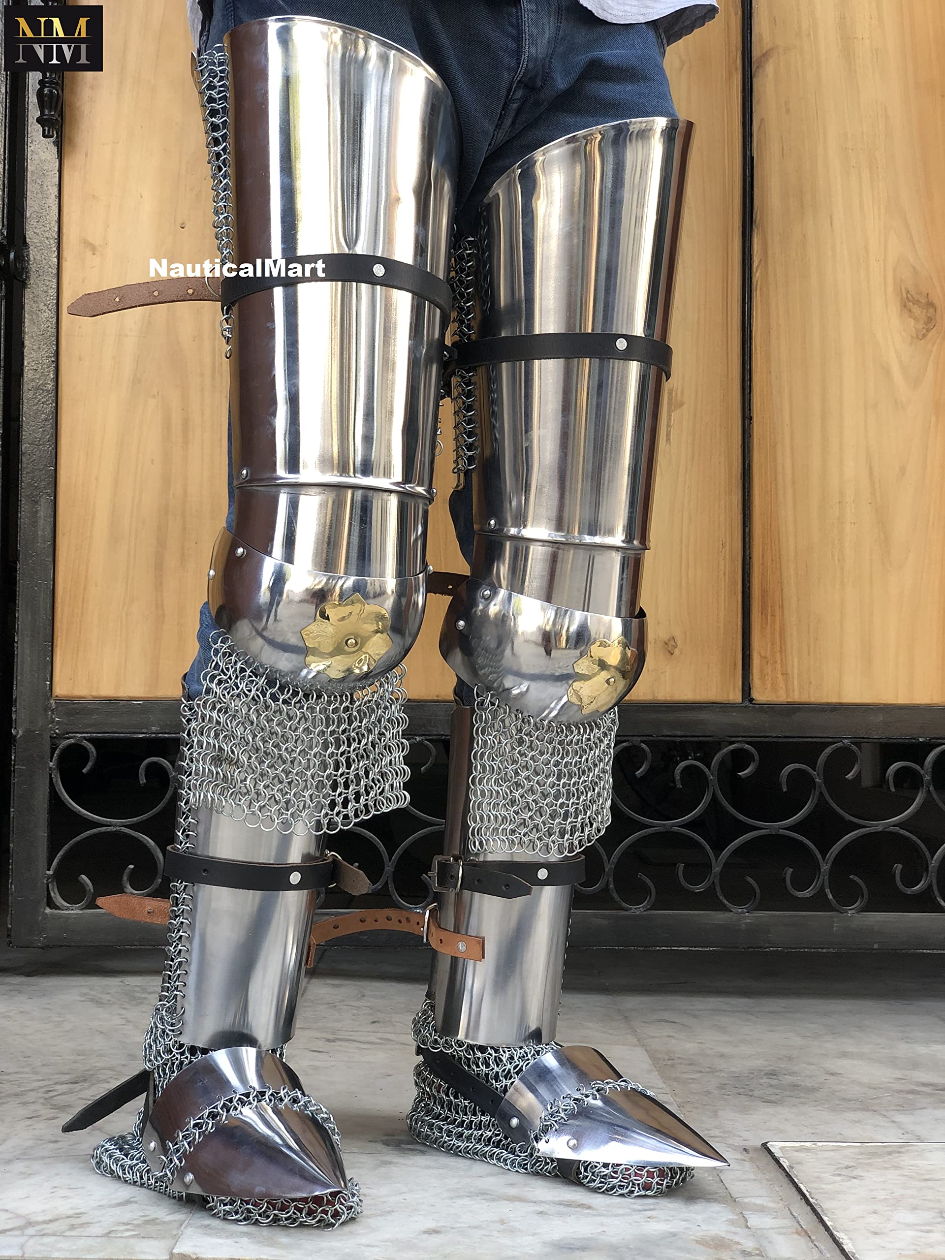 Nauticalmart Medieval Leg Guards Leg Armor, Upper Leg- Knees and Greave Armour Halloween Costume