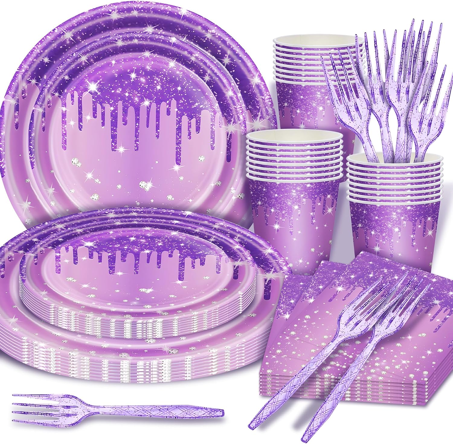 Party Spot! 199 Pcs Purple Birthday Party Decorations For Women，Happy Birthday Party Decorations For Girls, 100 Pcs Paper Plates,Napkins and Forks for 20 Guests,Bday Sash and Crown,20 Tableware Sets