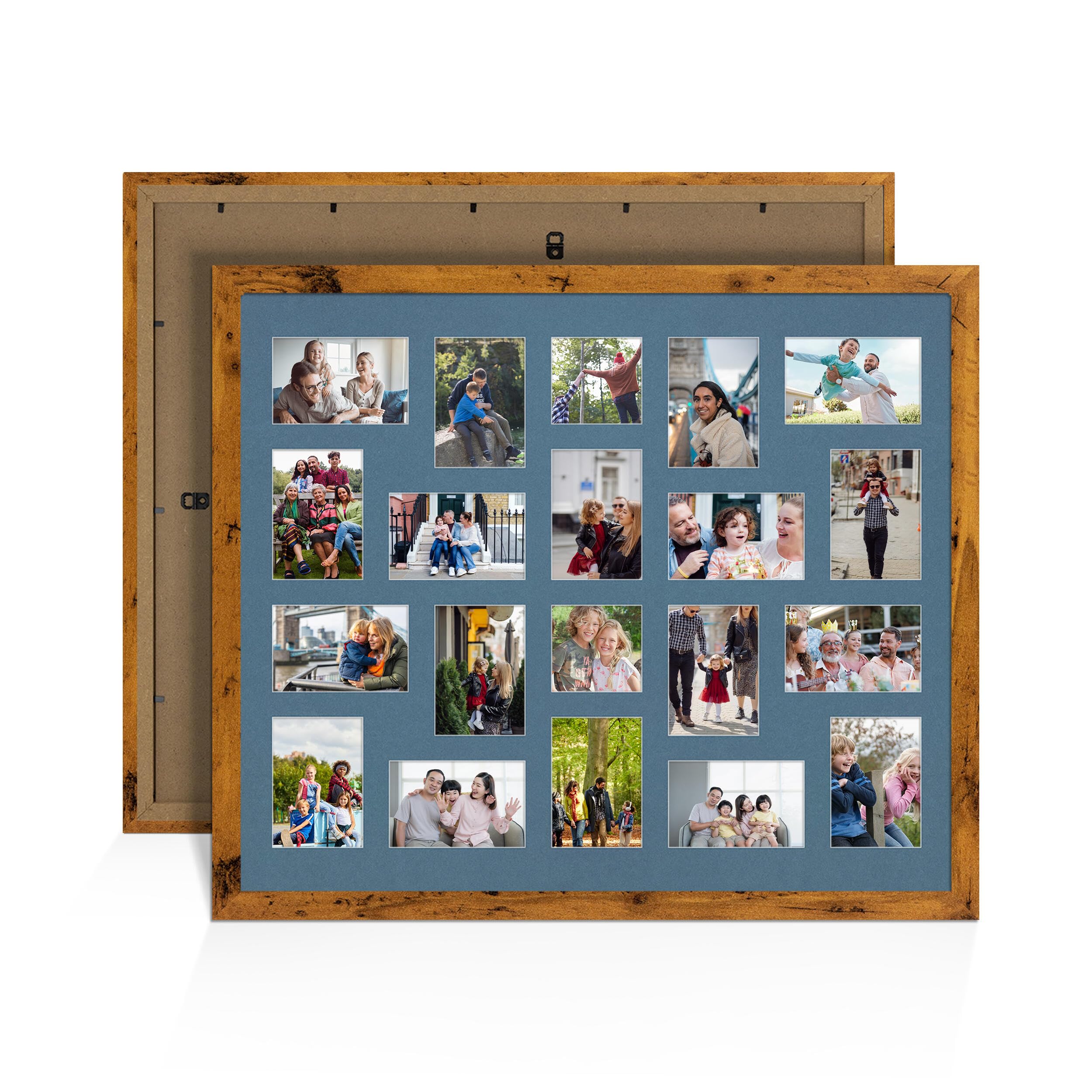Alison Kingsgate Rustic Oak 80x70cm Photo frames for multiple pictures - 20 Apertures Collage Frame with Pompadour Mount- Holds (18x) 6x4 & (2x) 4x4 Photos - Engineered Wood & Perspex โ image 1