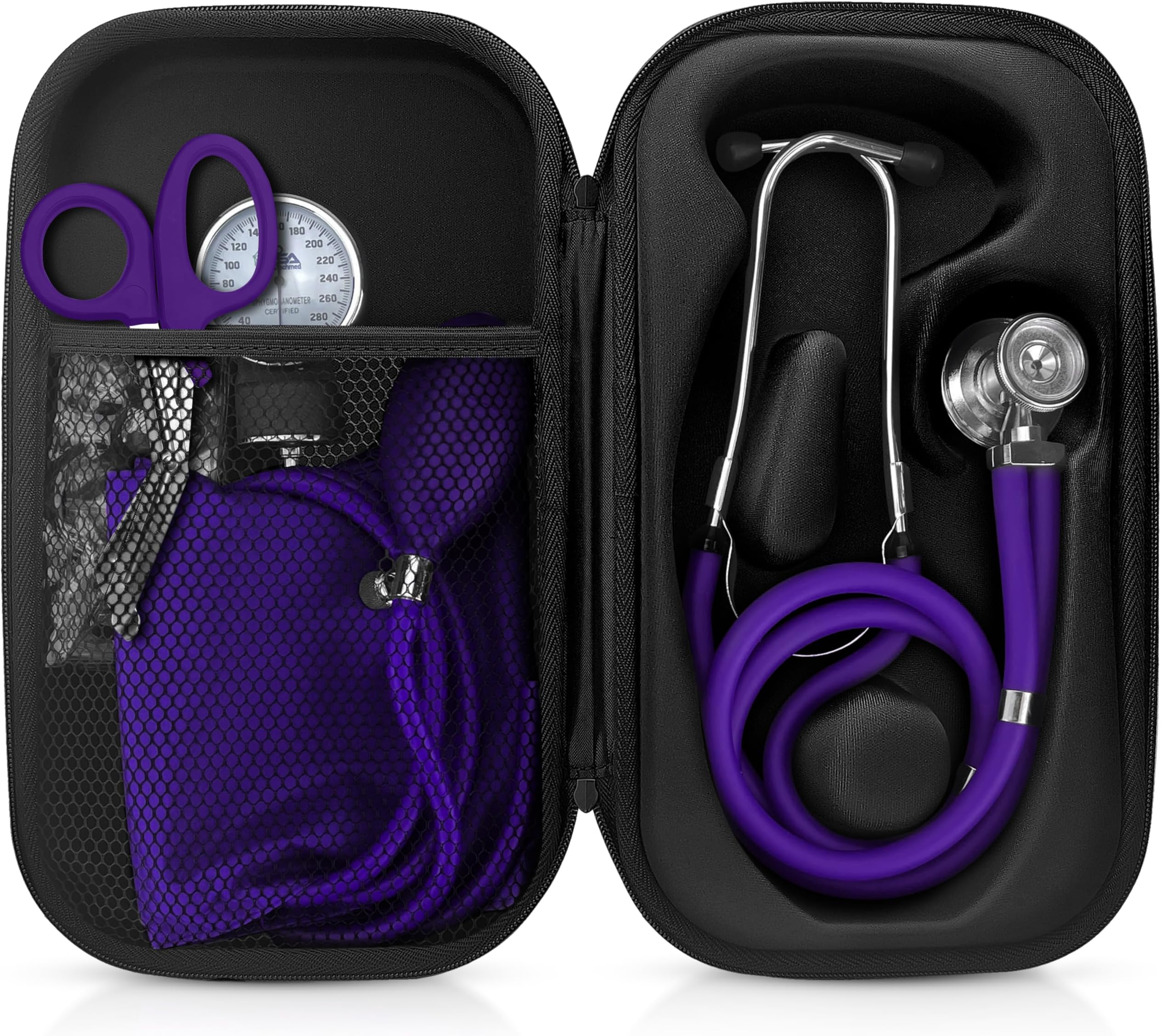 ASA TECHMED Medical Starter Kit – Stethoscope, Durable Blood Pressure Monitor, EMT Shears & Protective Carrying Case – Ideal for Healthcare Students & Professionals, Purple