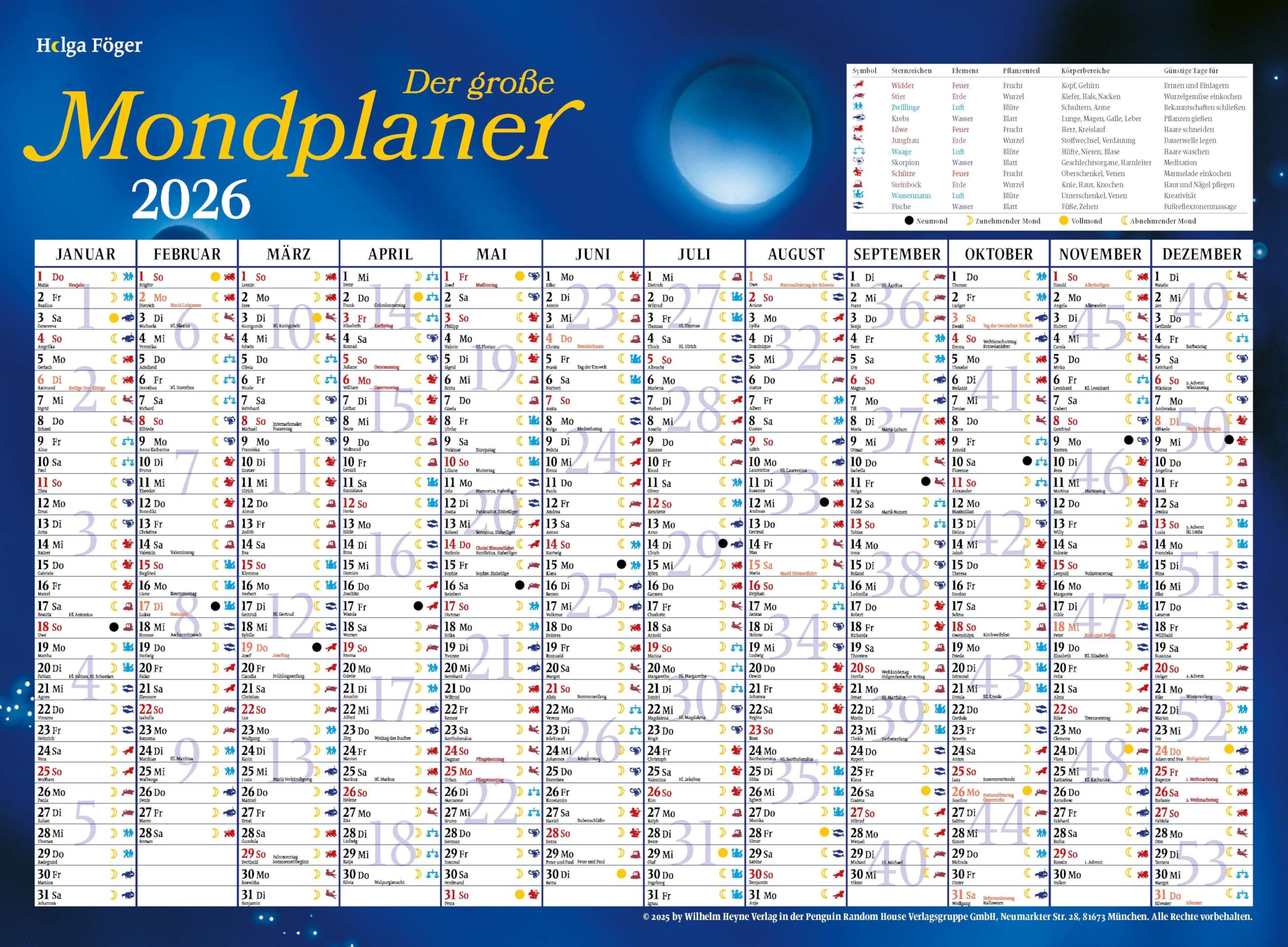 Mondleben 2026: Der große Wandkalender – Mit farbigem Mond-Jahresplaner als Poster zum Herausnehmen – 33,0 x 48,5 cm