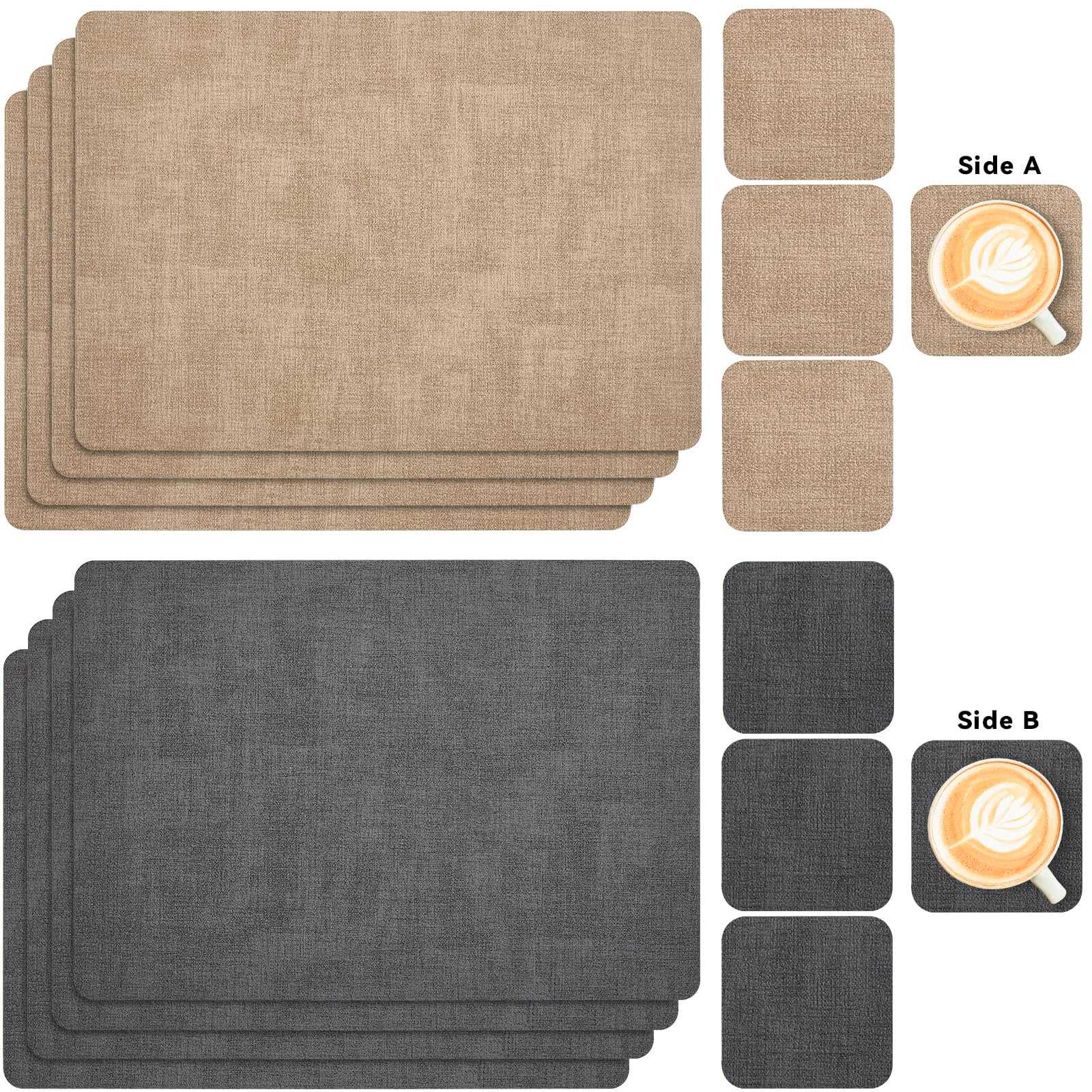 Myir JUN Tovagliette Americane lavabilie Sottobicchieri Set di 6, Tovaglietta Americana Bifacciale Antiscivolo Impermeabile Tovagliette Colazione Plastica Facile Pulire Tovagliette Americana
