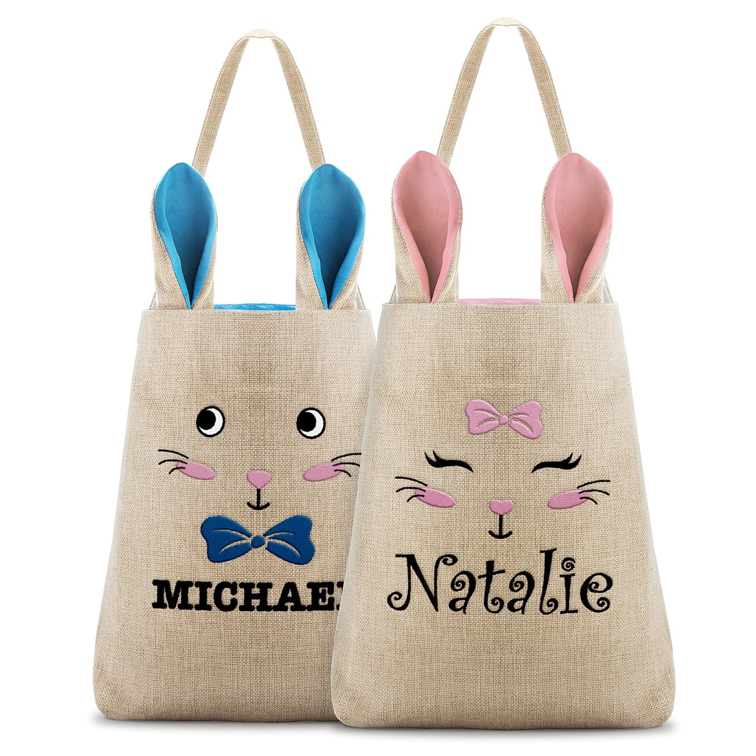 Generic - Set of 2 Personalized Embroidered Easter Bunny Bags for Girls & Boys - Ages 4-12, Multi Color, Cartoon Design, Reusable, 11.4 x 13.4 inches