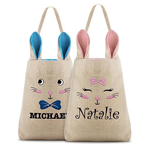 Miniatura 9 de Cesta de Pascua bordada personalizada para niños, 7 diseños, 2 colores, bolsas reutilizables de conejo de Pascua para niños, bolsa de Pascua
