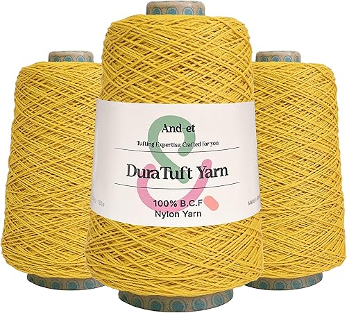 And-et DuraTuft Yarn - Paquete de hilo de nailon de 45 colores vibrantes, ideal para ganchillo y proyectos de manualidades, 100% B.C.F. - 3 conos x