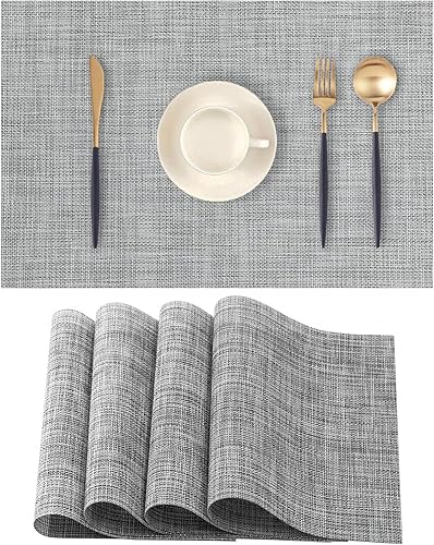 Miniatura 11 de Juego de 2 manteles individuales beige, resistentes al calor, antideslizantes para mesa de comedor, lavables, duraderos, de PVC, vinilo tejido