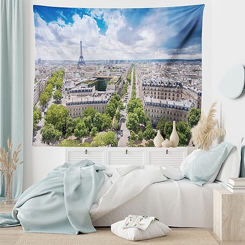 Miniatura 6 de Ambesonne Tapiz europeo, torre Eiffel de París, imagen de arquitectura de la cultura del patrimonio francés, colgante de pared ancho para