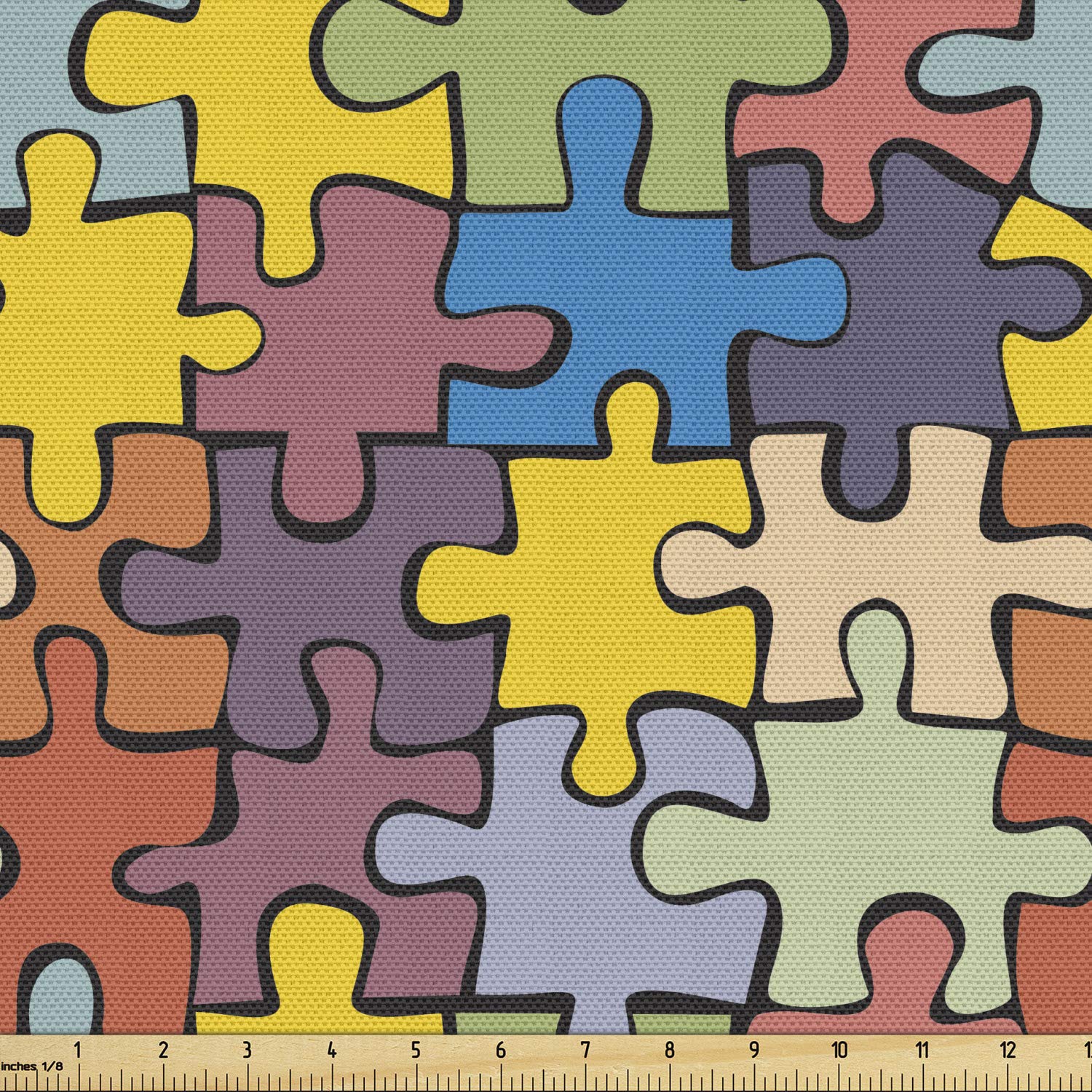 LunarableColorful Fabric by The Yard, Game Pattern Rainbow Colors Illustration of Geometric Elements Abstract Pieces, Decorative Fabric for Upholstery and Home Accents, 1 Yard, Multicolor