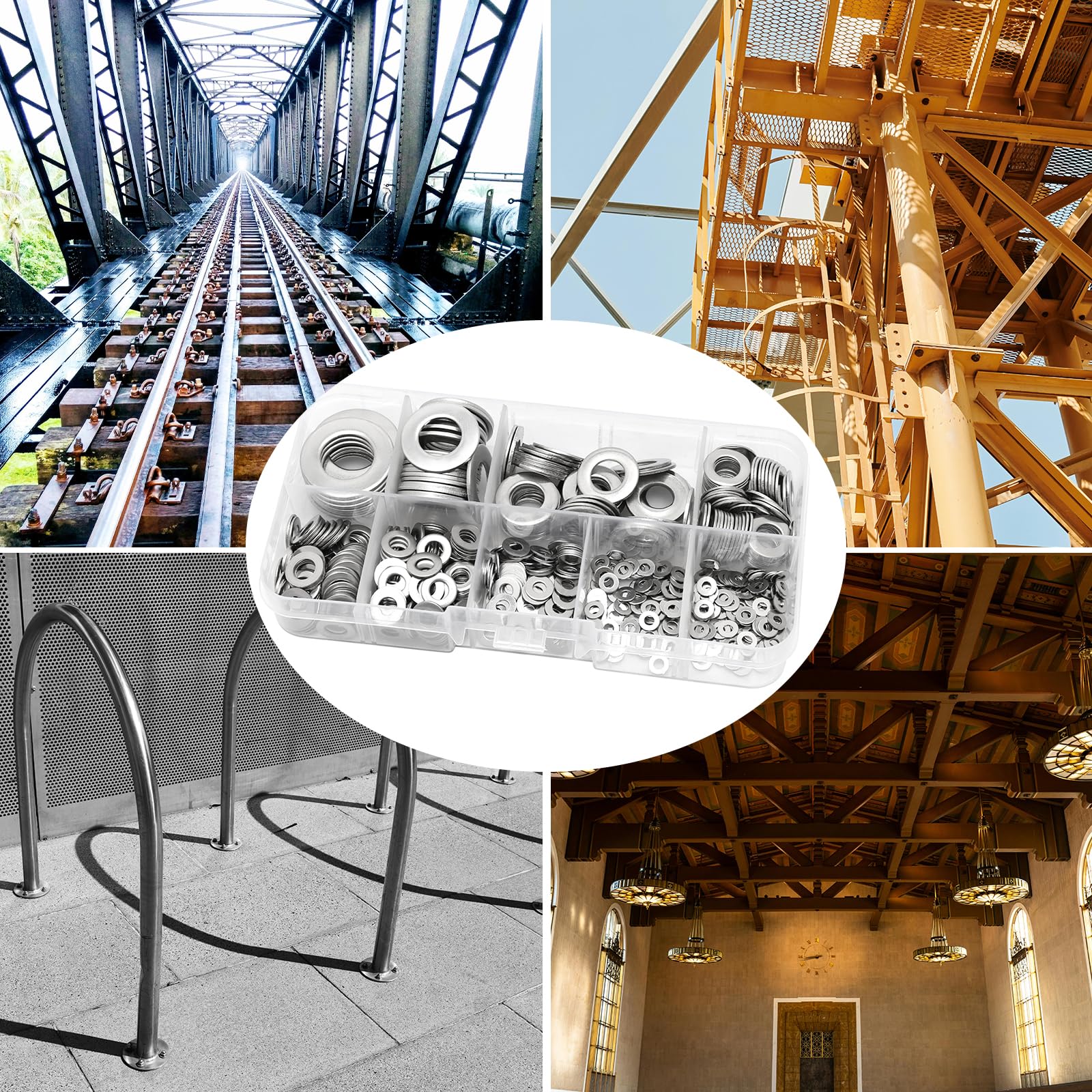 Guarnizioni Acciaio Inox 304 Set 630 Rondelle Acciaio Inox 304 - 8 Misure Da M2 A M10 Rondelle Inox 304 8 Misure