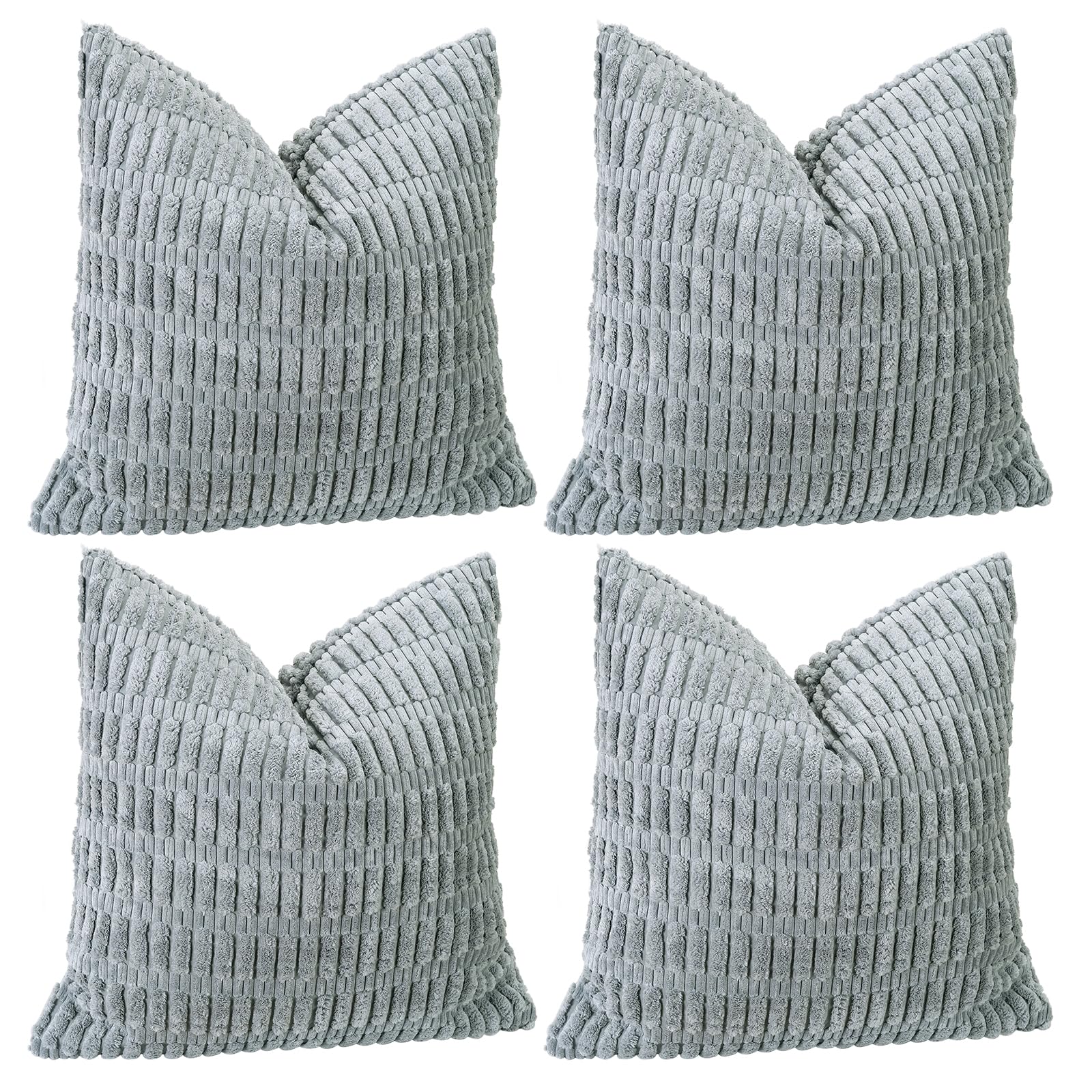 Sungeek Set of 4 Soft Corduroy Decorative Cushion Covers 40x40cm Square Striped Throw Pillow Covers 16x16 Inch for Sofa Couch Living Room Patio Farmhouse Boho Home Decor Pillowcases (Grey)
