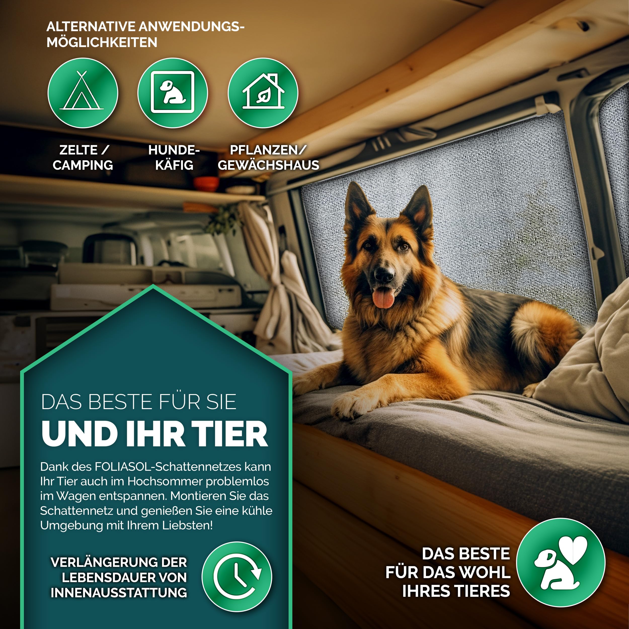 Schattennetz Auto 4x6 m | Alunetz Hund mit Ösen 80% UV | Alu Sonnenschutz für Camping & Urlaub | Sonnenschutznetz mit Befestigung | Hitzeschutz Aluminium luftdurchlässig