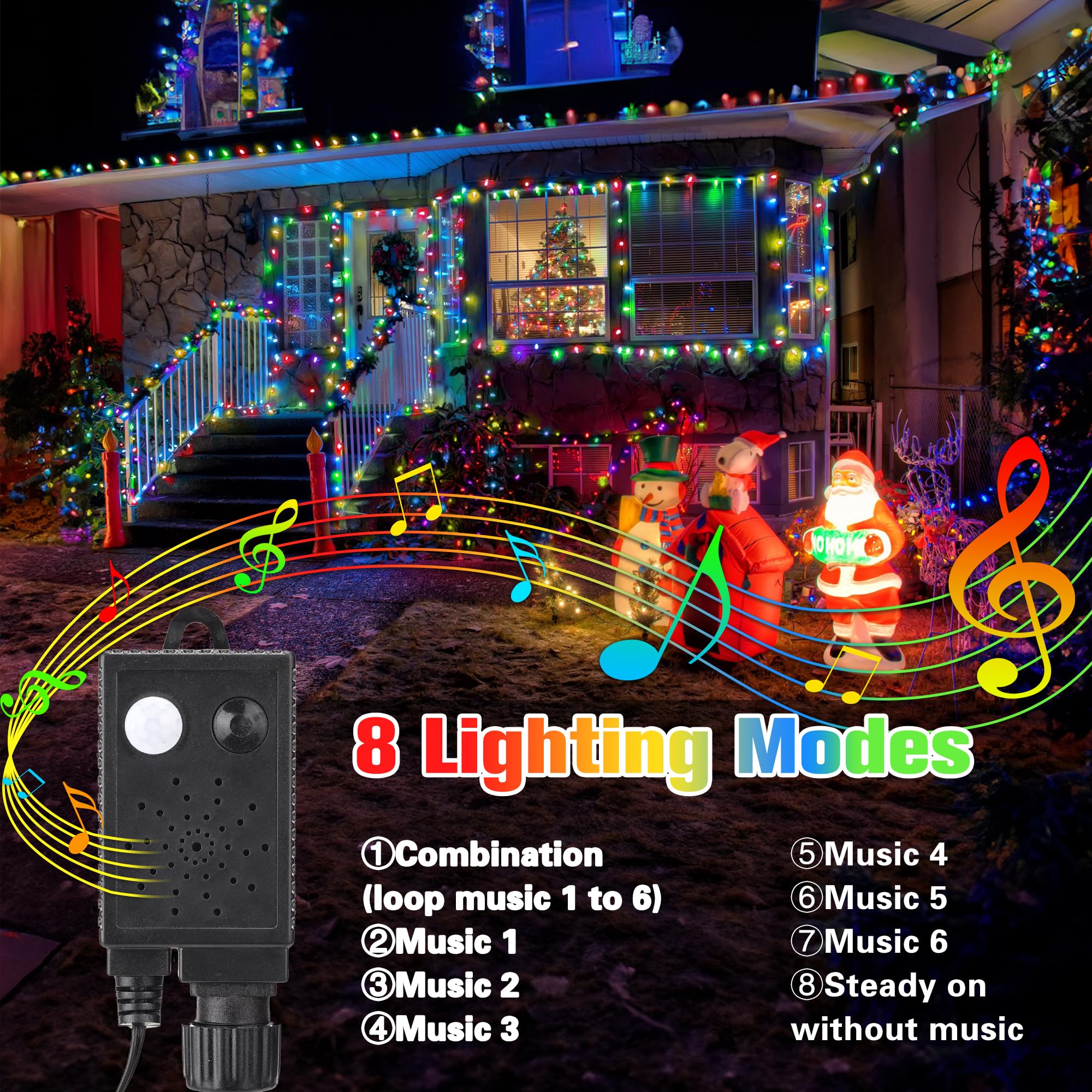 NEXVIN Luci Albero di Natale con Musica,25M 200LED Catena Luminosacon 8 Modalità, Funzione Memoria, Impermeabile, Luci di Natale Esterno e Interno per Festa Casa Decorazioni Natale Multicolore