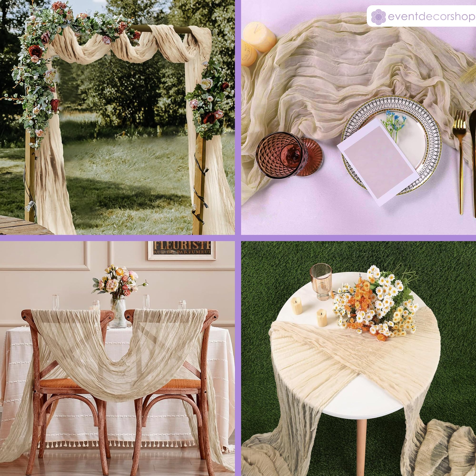 Event Decor Shop Lot de 10 chemins de table en étamine transparente - 90 x 400 cm - Polyester froissé - Pour salle à manger romantique, mariage, banquet, hôtel, restaurant et décoration d'intérieur