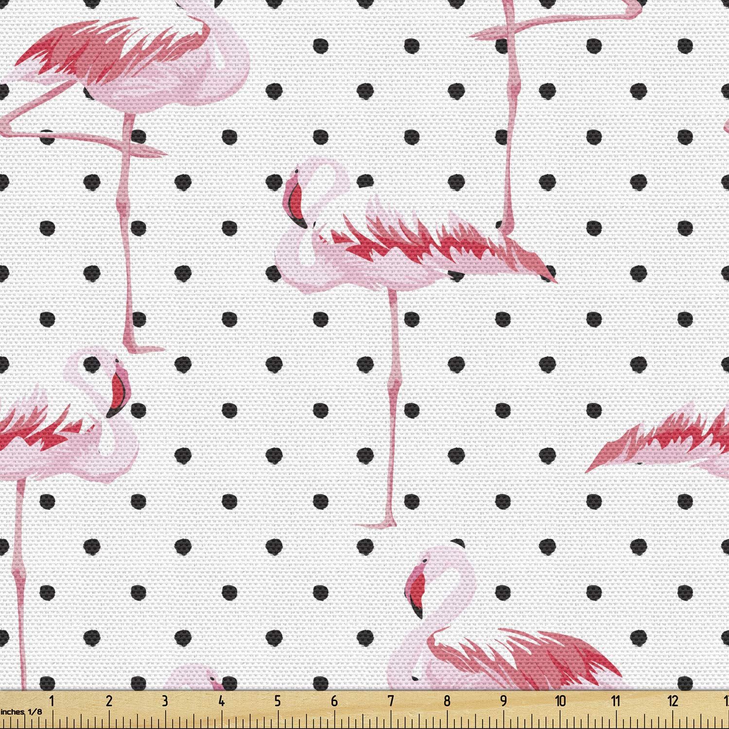 Ambesonne Retro Fabric by The Yard, Flamingo Birds on Minimalist Polka Dots Background Illustration, Decorative Fabric for Upholstery and Home Accents, 10 Yards, Pink Cream
