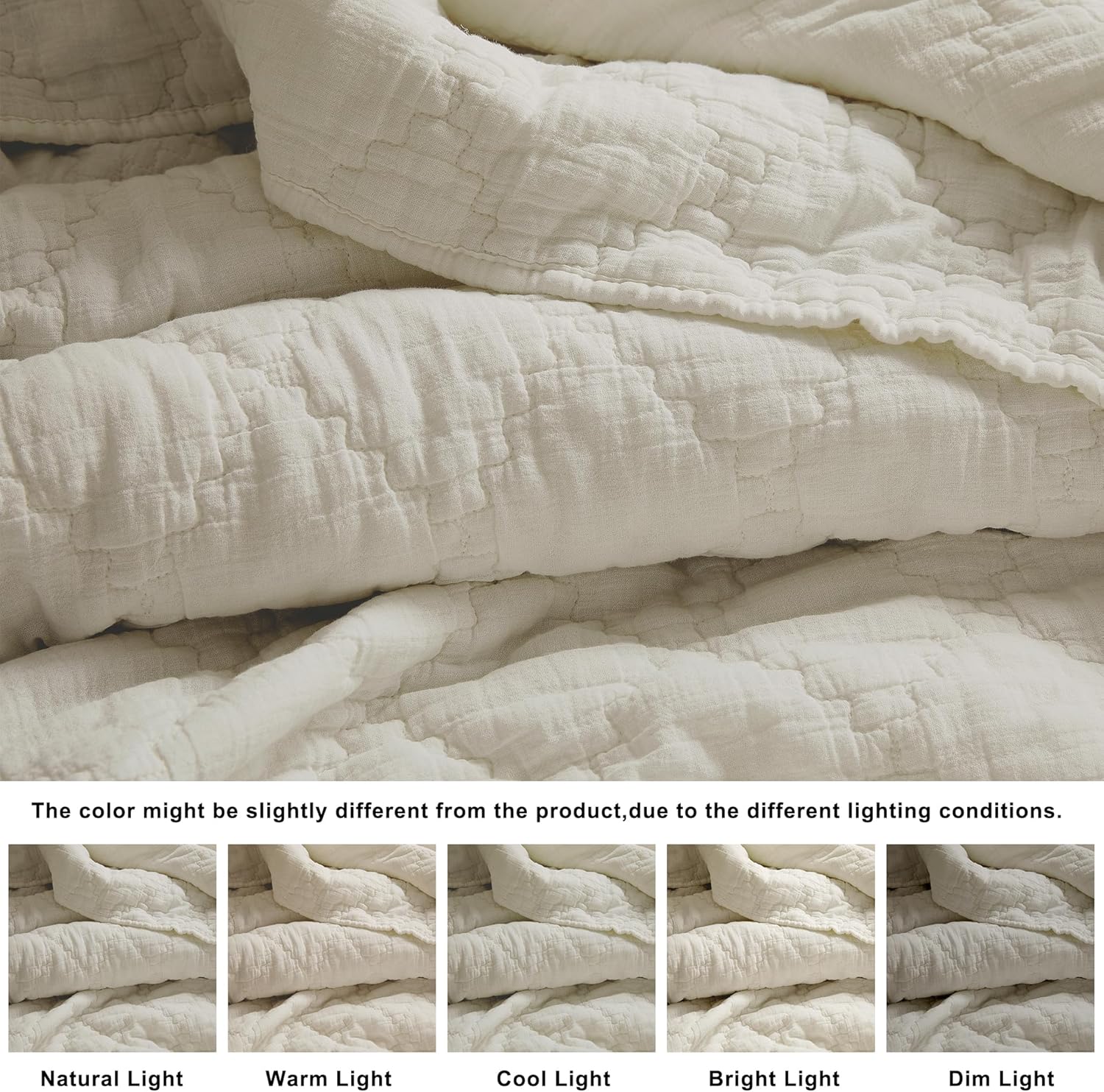 Beige Queen Size palassio Beige Queen Size Quilt Set, Muslin Cotton Shell Down-Alt Poly Filling, Soft Shabby Chic Rustic Farmhouse Country Bedspread, Lightweight Textured Gauze Coverlet, Lightweight Bedding, 2 Shams