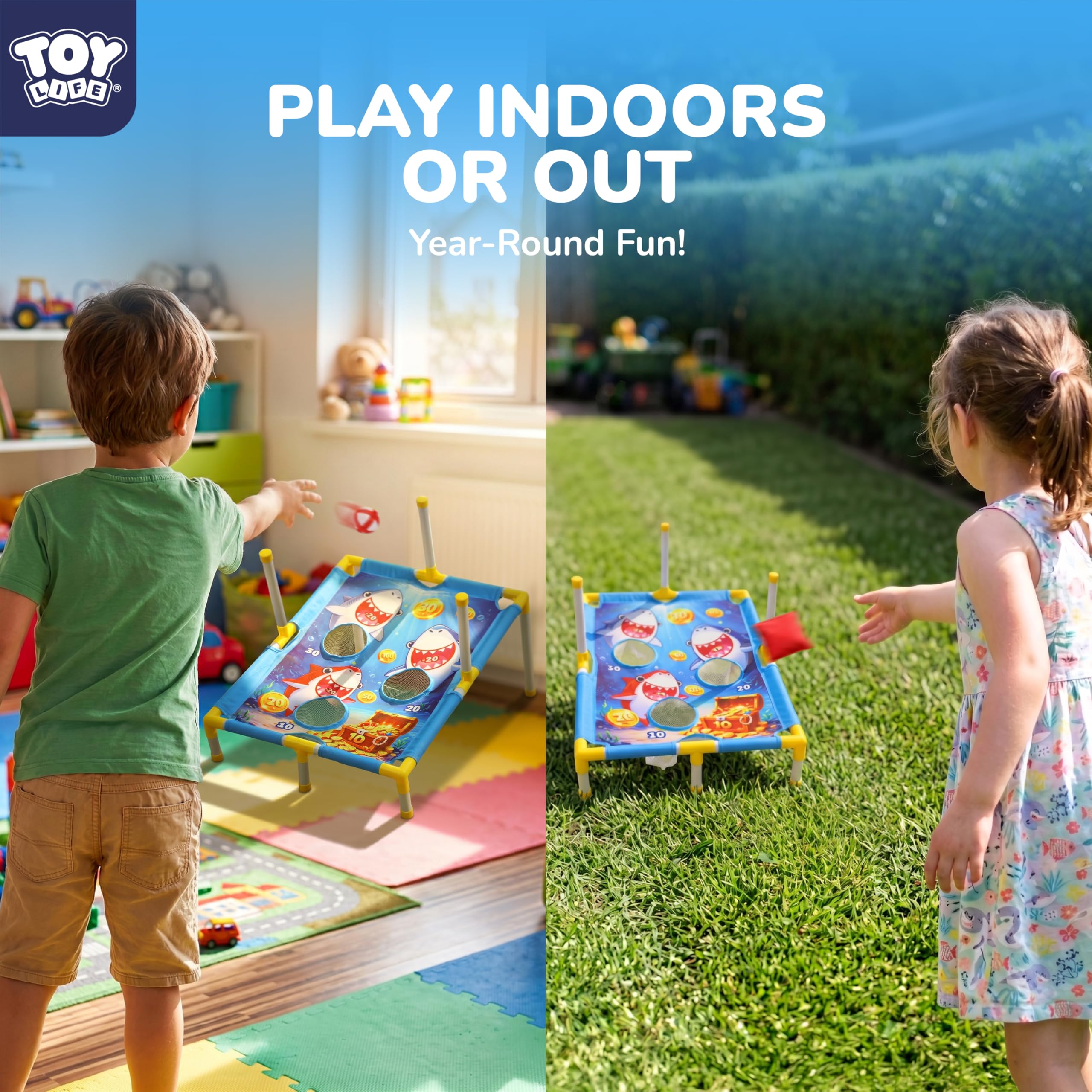TOY Life 3-in-1 klebrige Sitzsack-Ringwurfspiele, Cornhole, Outdoor-Spielzeug für Kinder im Alter von 4–8 Jahren, Sport & Spielen im Freien, Hinterhof-Spielzeug, Familien-Rasen-Hof-Spiele