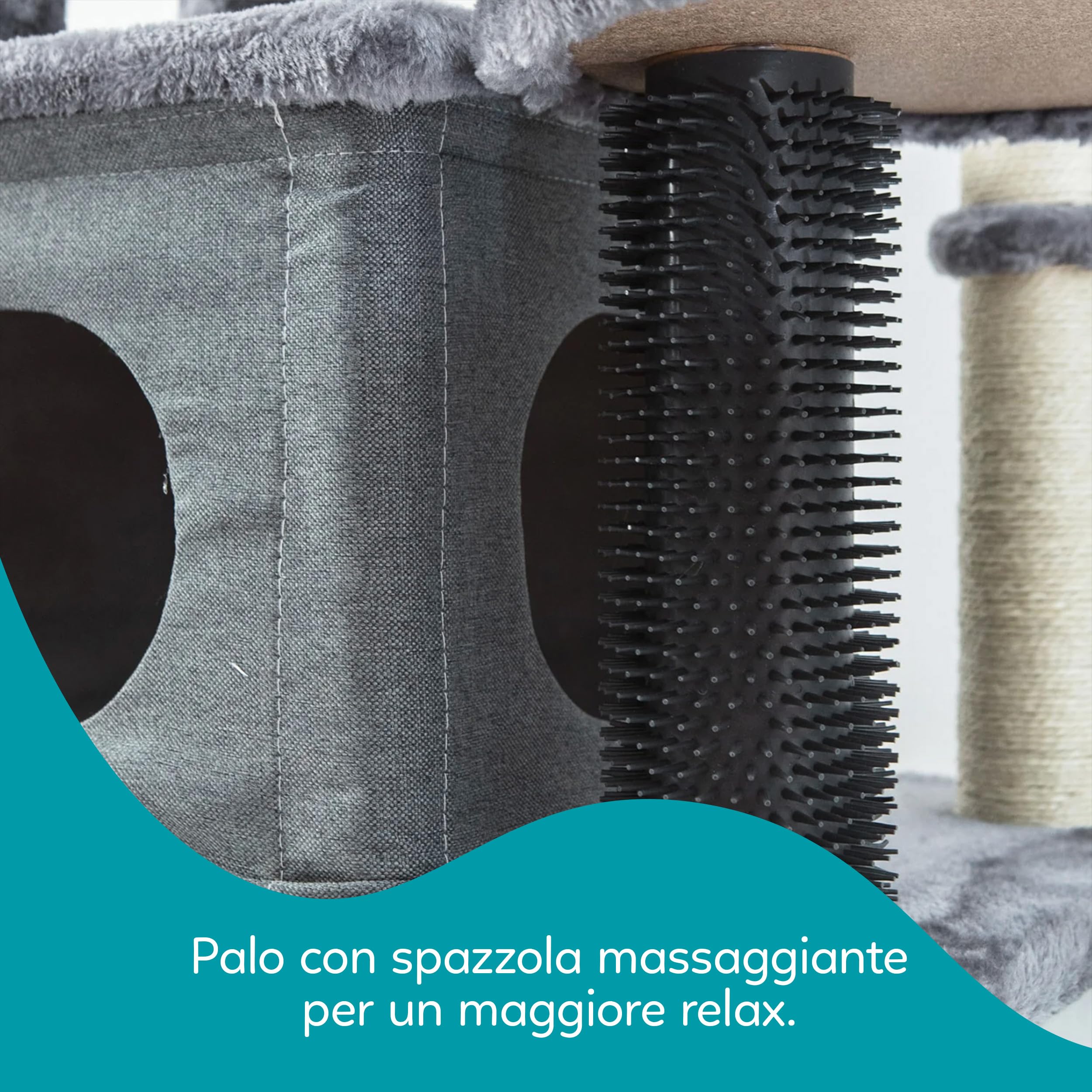 Aqpet Tiragraffi XL a Torre in Sisal e tessuto con Cucce per il riposo, Alto 125 cm per il massimo divertimento del tuo gatto, Colore Grigio