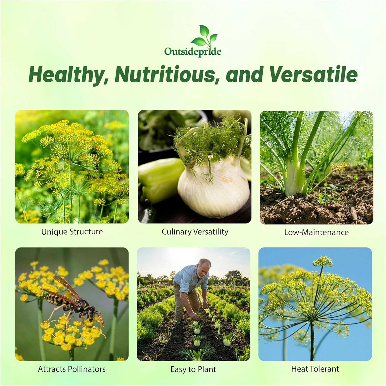 Outsidepride Florence Fennel Seeds - 1 lb. Annual, Pollinator Friendly & Easy to Grow, Herb Seeds for Planting Aromatic & Sweet Yellow Blooms for Versatile Uses & Culinary Creations