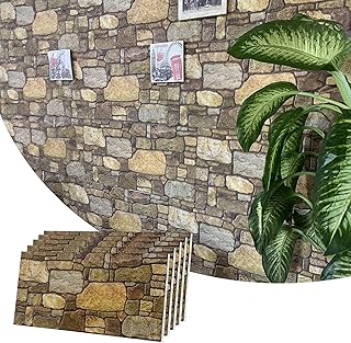 Dundee Deco 3D Wall Panels - Cladding, Gold Brown Stone Look Wall Paneling, Styrofoam Facing for Interior and Exterior Applications, DIY, Set of 5, Covers 27 sq ft