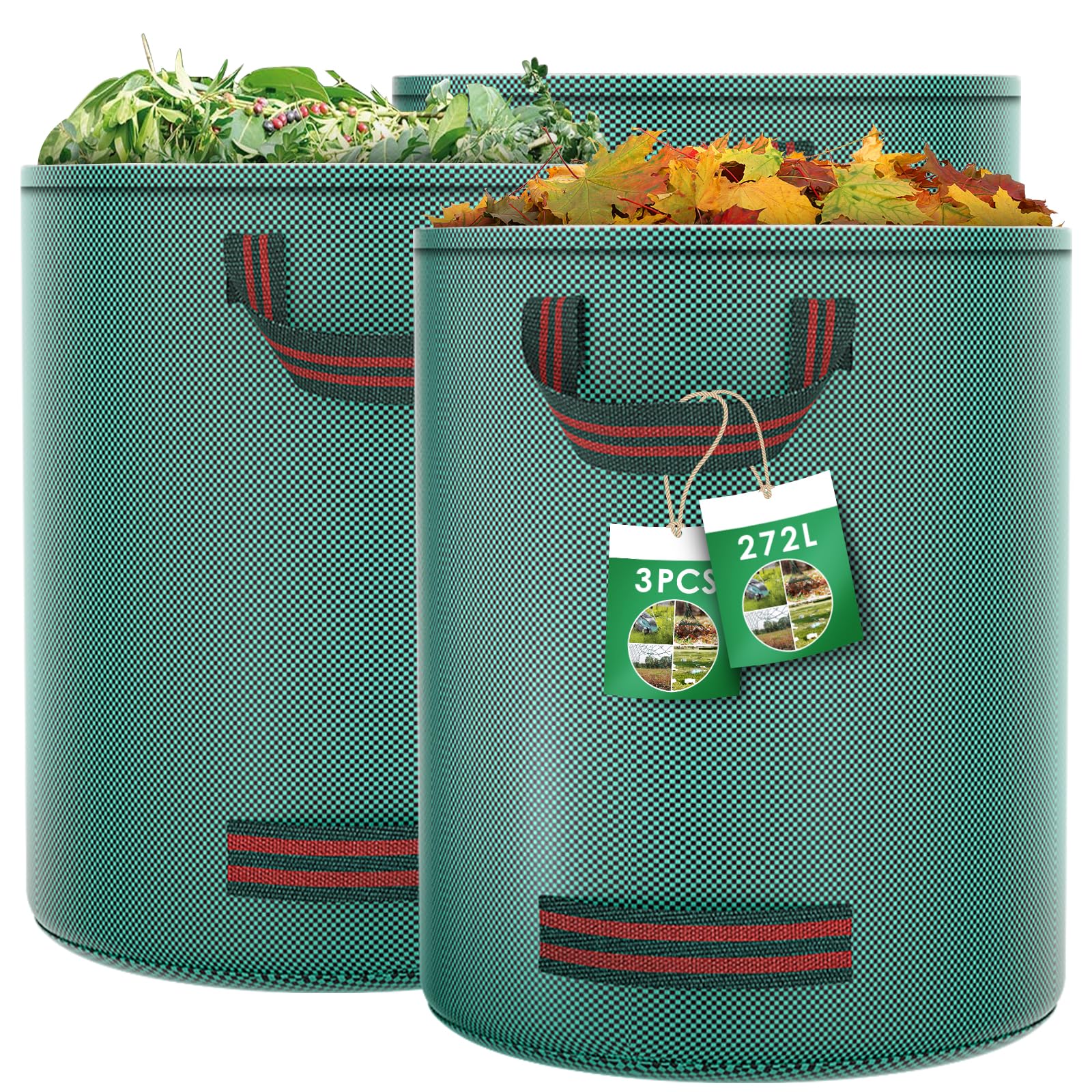 Pfloge® Gartenabfallsack, Gartensack mit 4 Griffe, Selbststehend, Wasserdicht, Laubsack Haltbar Korrosionsbeständig für Gartenabfälle und Grünschnitt
