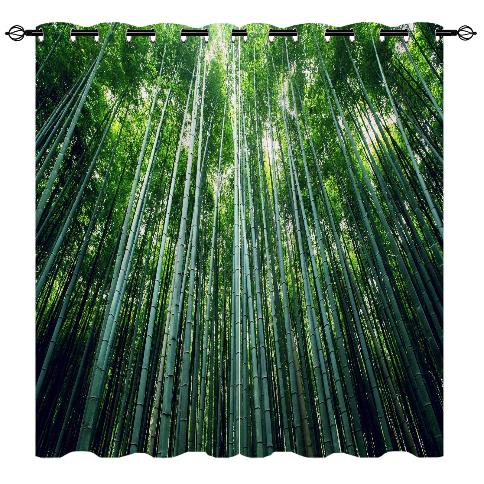 YUANZU Bamboo Curtains, Natural Landscape Forest 3D Patterns Microfiber Blackout Fabric Eyelet Window Drapes for Living Room Home Decoration Bedroom Set of 2 Panels W229cm (90") x D229cm (90") — image 1