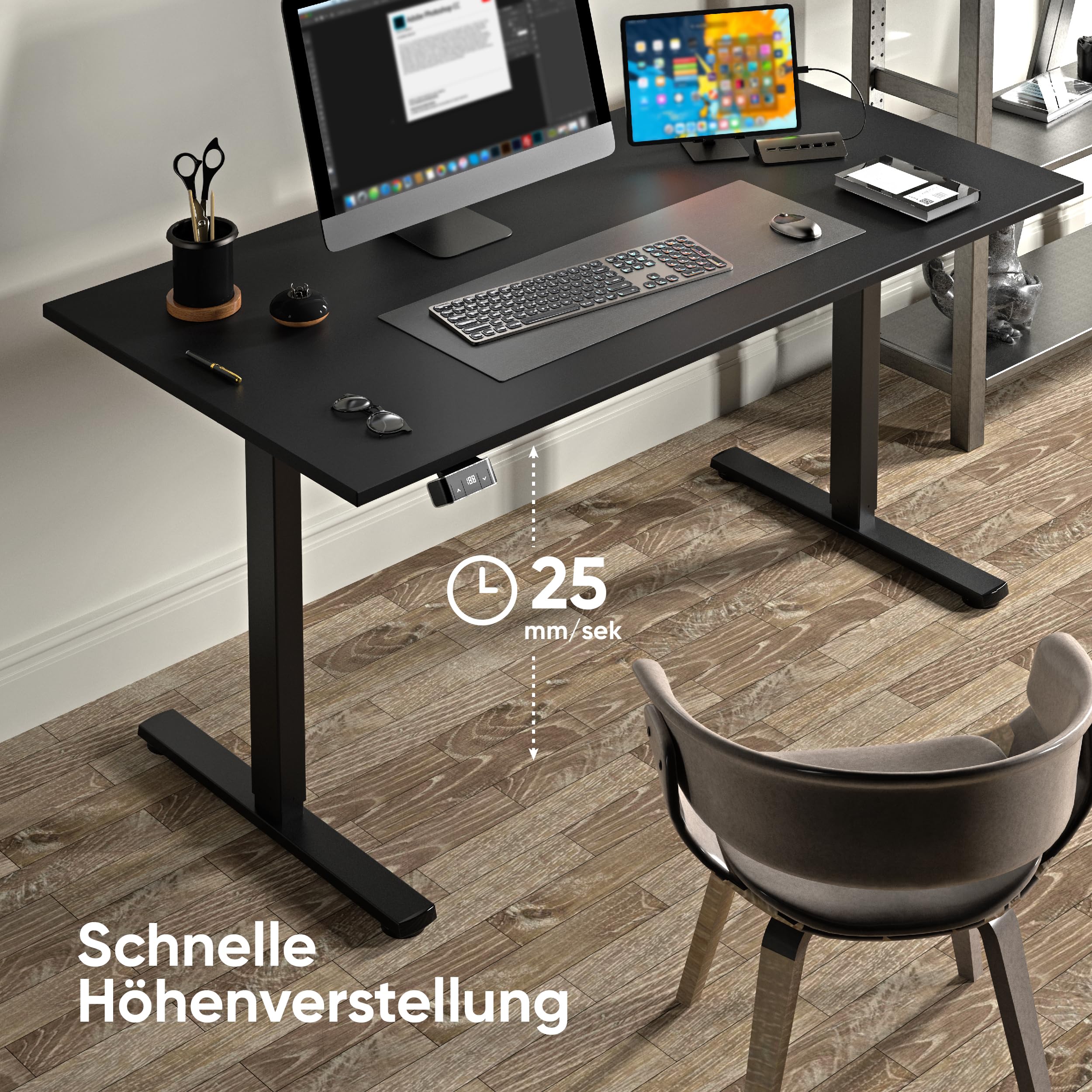 ONKRON höhenverstellbarer Schreibtisch Gestell elektrisch bis zu 70 kg, Sitz Steh Tisch Untergestell für 120-170 cm Tischplatten, Schreibtisch höhenverstellbar mit Motor Schwarz WDF221E-B
