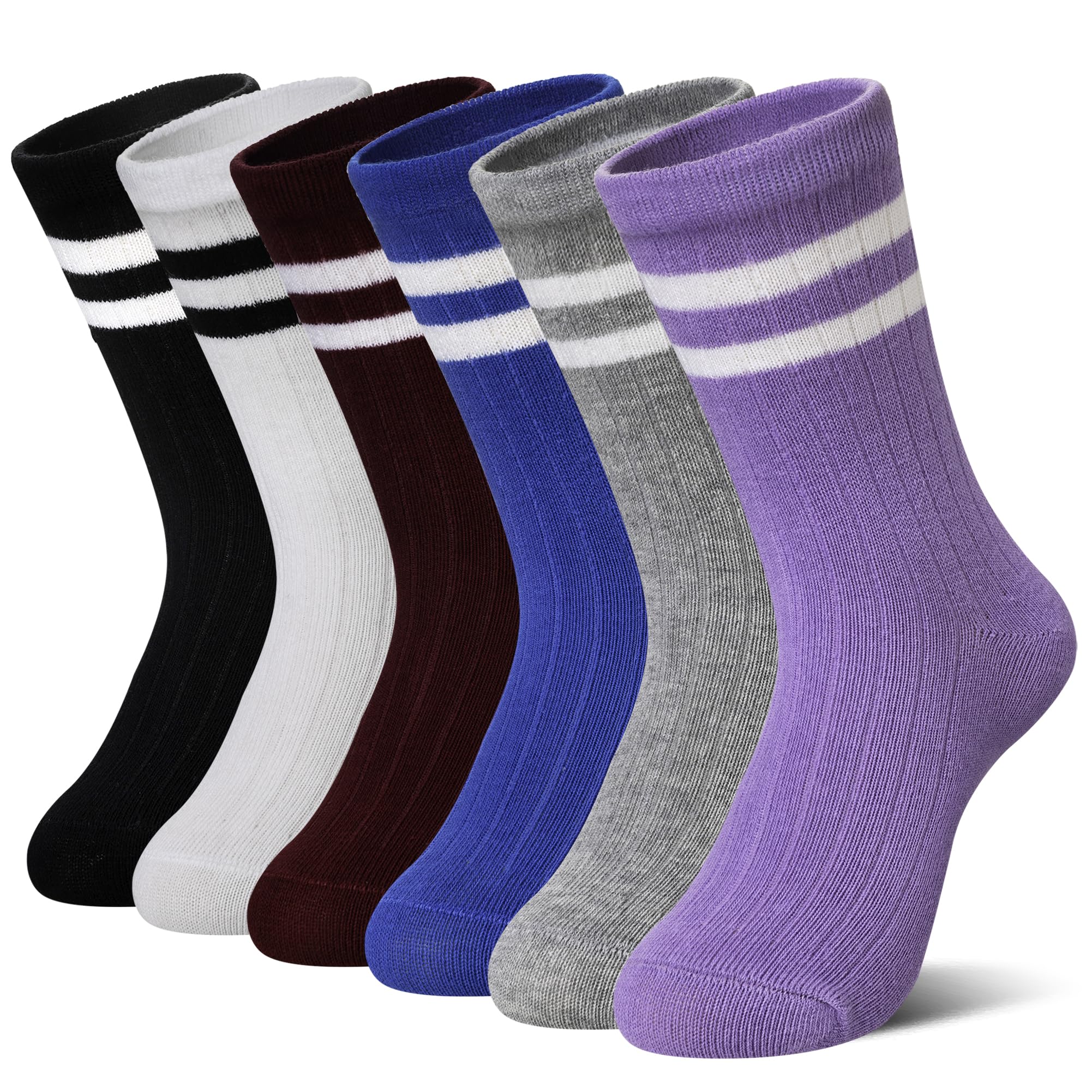 AMENLAN Kids Crew Cotton School Socks Youth Cute Casual Breathable Little Girls Boys Dress Socks 6 Pairs