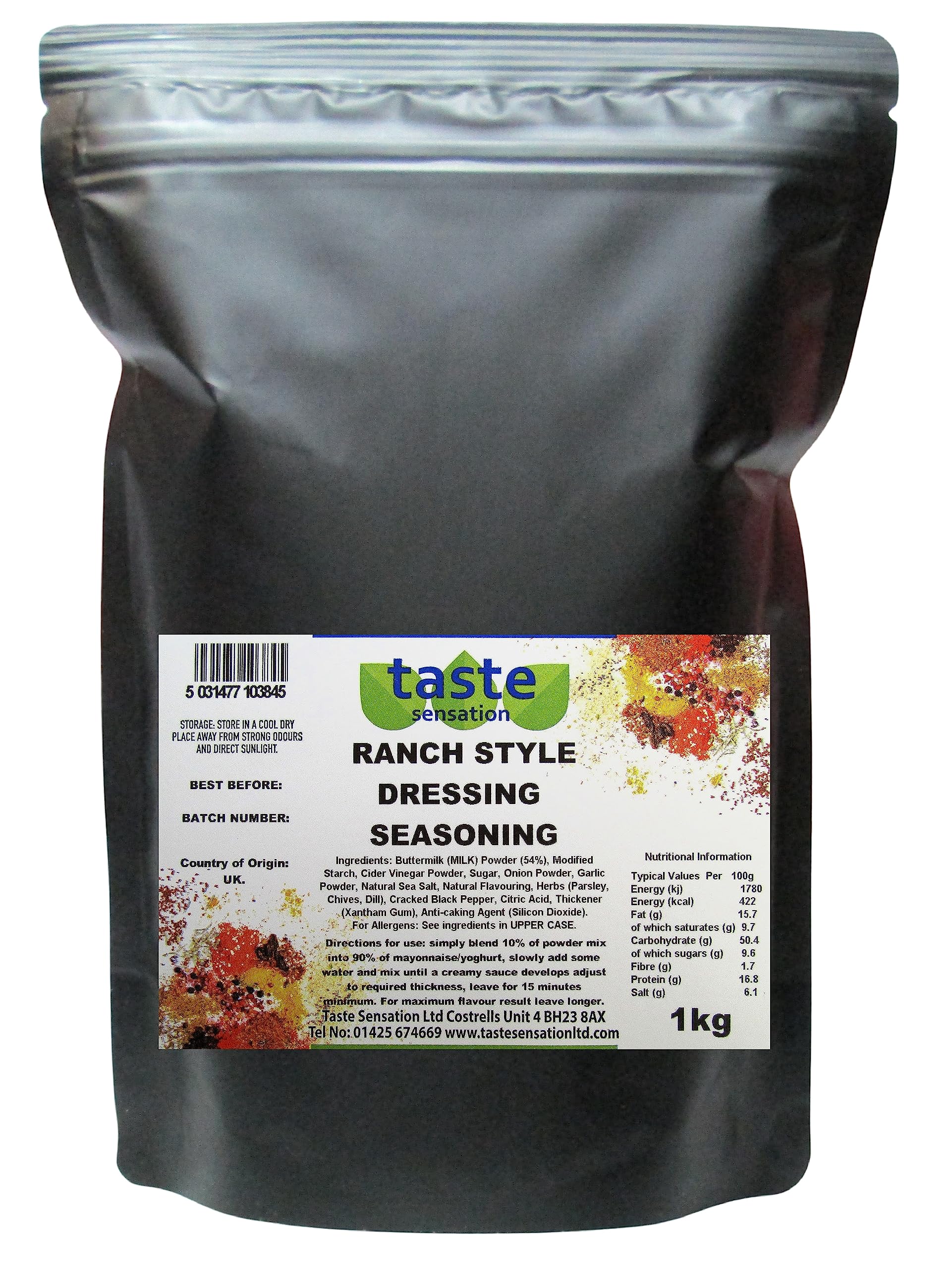 Ranch Style Dressing Seasoning Mix - 1kg Resealable Pouch