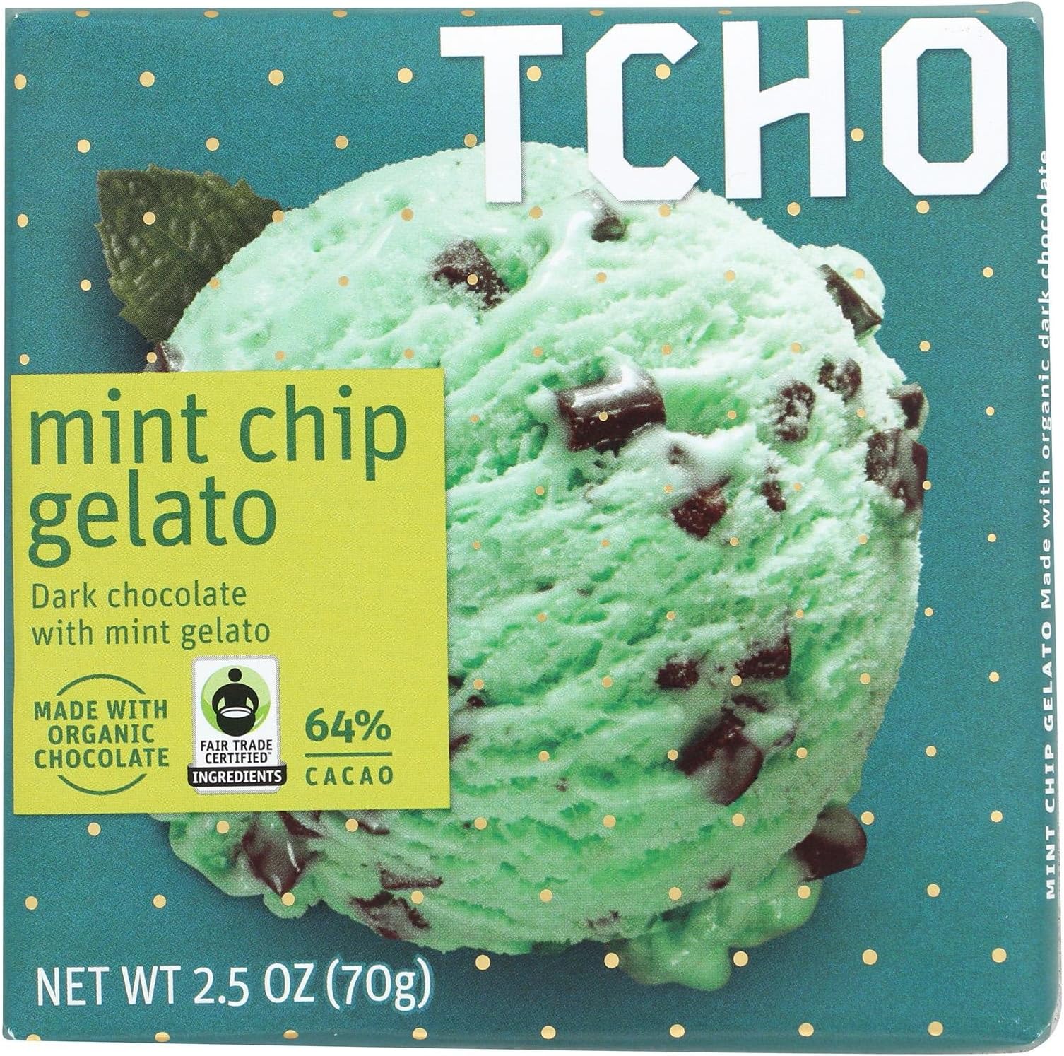 Tcho Chocolate Dark Chocolate Bar - Mint Chip Gelato 64 Percent Cacao - Case of 12 - 2.5 oz.12