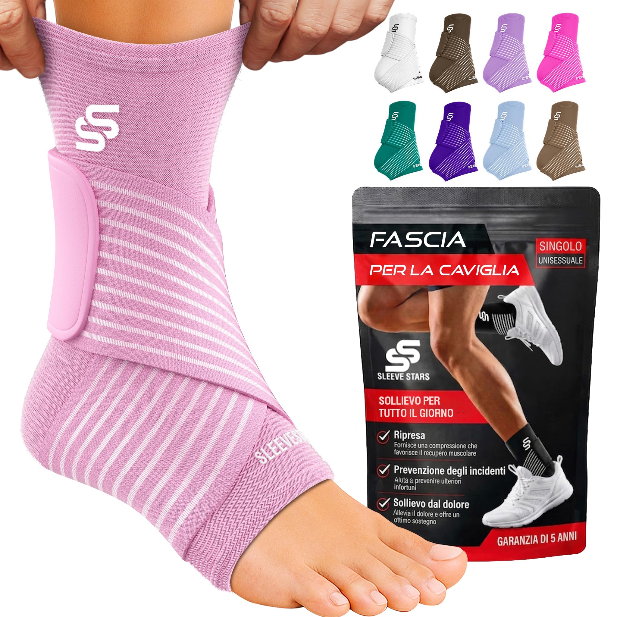 Sleeve Stars Cavigliera Ortopedica per Distorsione - Cavigliera Sportiva, Rimedio Fascite Plantare e Tendine d'Achille, Fascia Elastica Caviglia con Cinturino per Uomo e Donna (1, Baby Pink, S)
