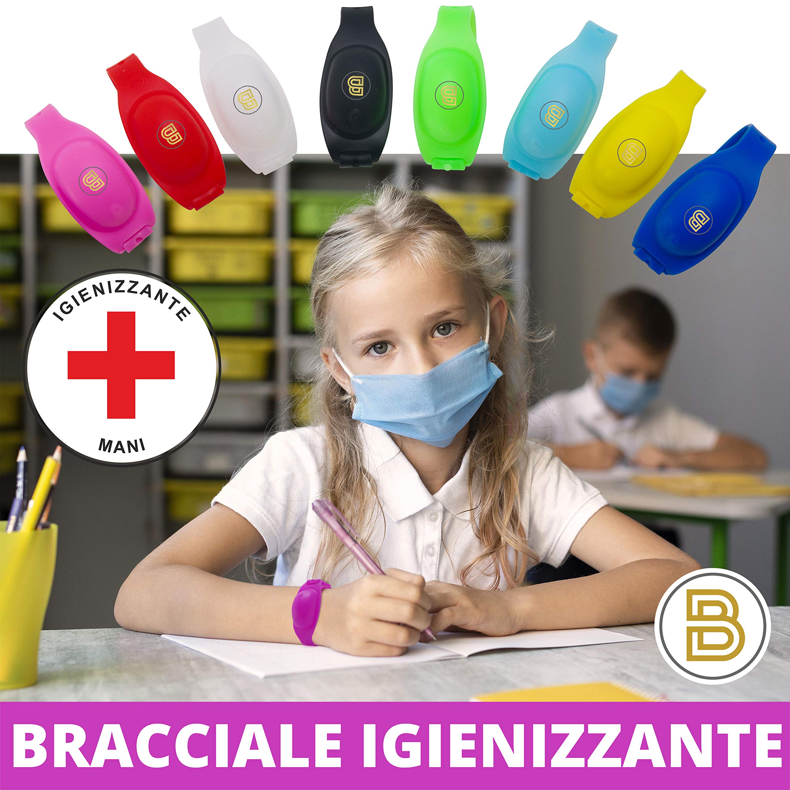 Braccialetto Igienizzante Mani Disinfettante Porta Gel Donna Bambino Uomo in Silicone Scuola Lavoro Ricaricabile da Viaggio Erogatore Regolabile Bambini Adulti 8 Pezzi Multicolor