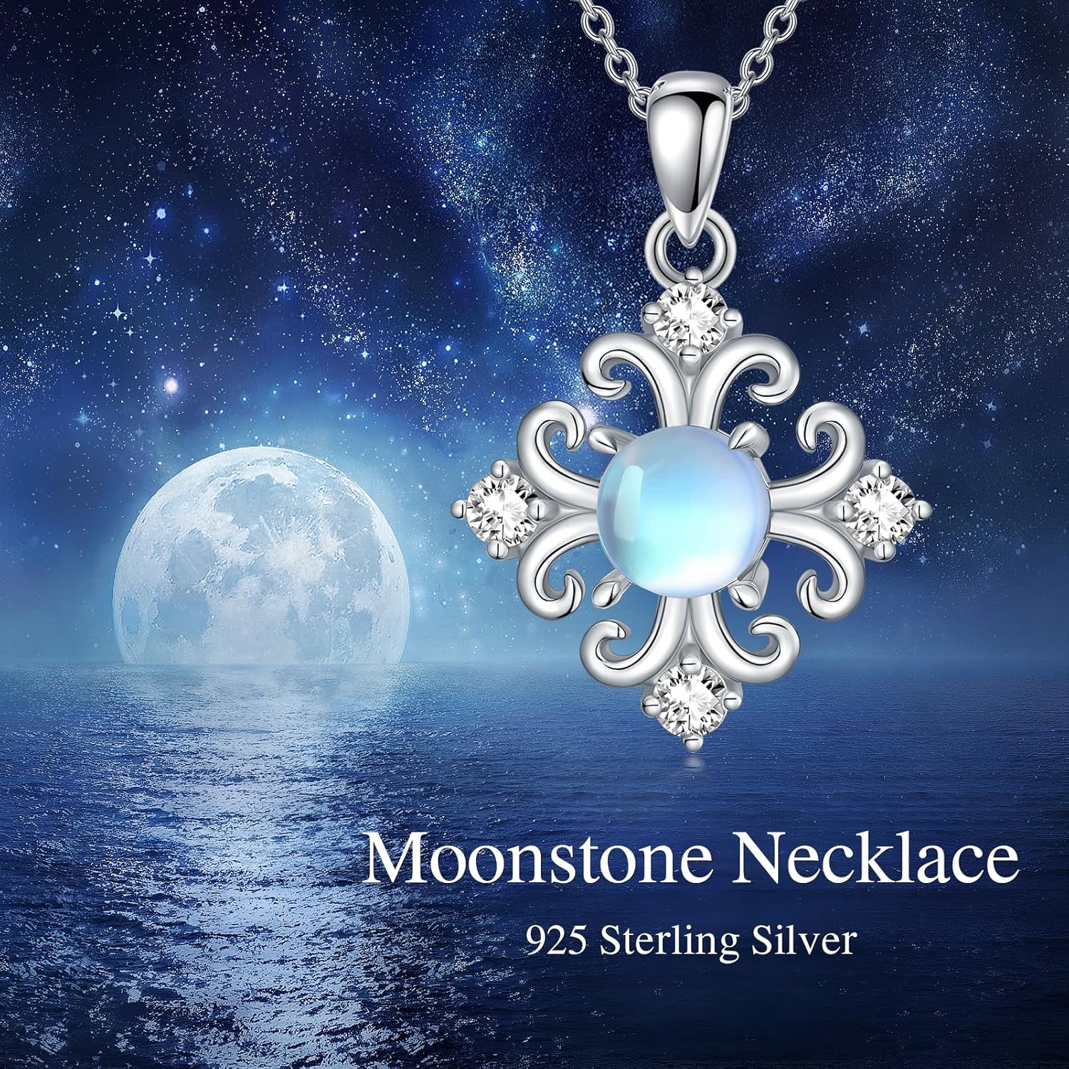 925 Sterling Silver Moonstone Pendant Necklace, Retro Vintage Moonstone Necklace for Women, Jewelry Gift for Mother's Day, Birthday Anniversary Christmas, with 18+2inch Chain - Image 5