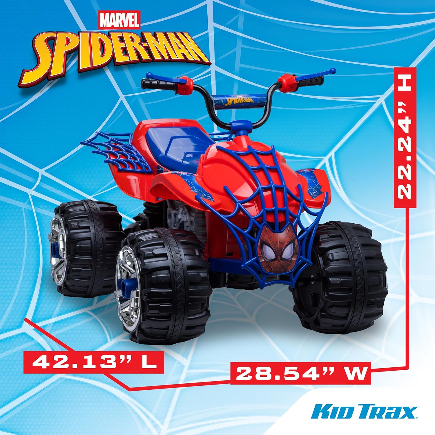 Kid Trax Marvel Spiderman Toddler ATV Ride On Toy, 12 Volt Battery, 3-7 Years, Max Rider Weight 88 lbs, Spider-Man Blue