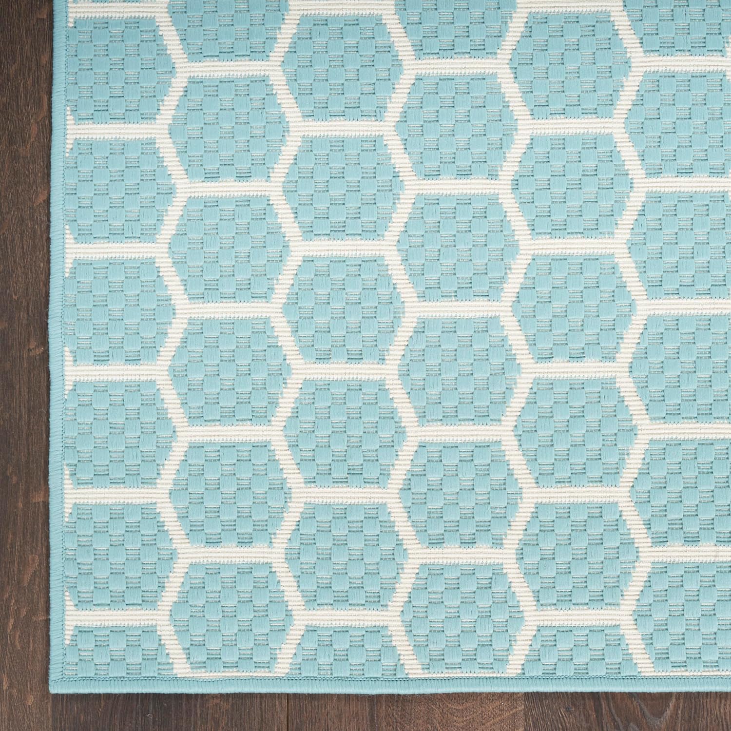 Nourison Home Reversible Indoor Outdoor Aqua 4' x 6' Area Rug - Easy Clean, Non Shedding, Bed Room, Living Room, Dining Room, Kitchen (4' x 6')