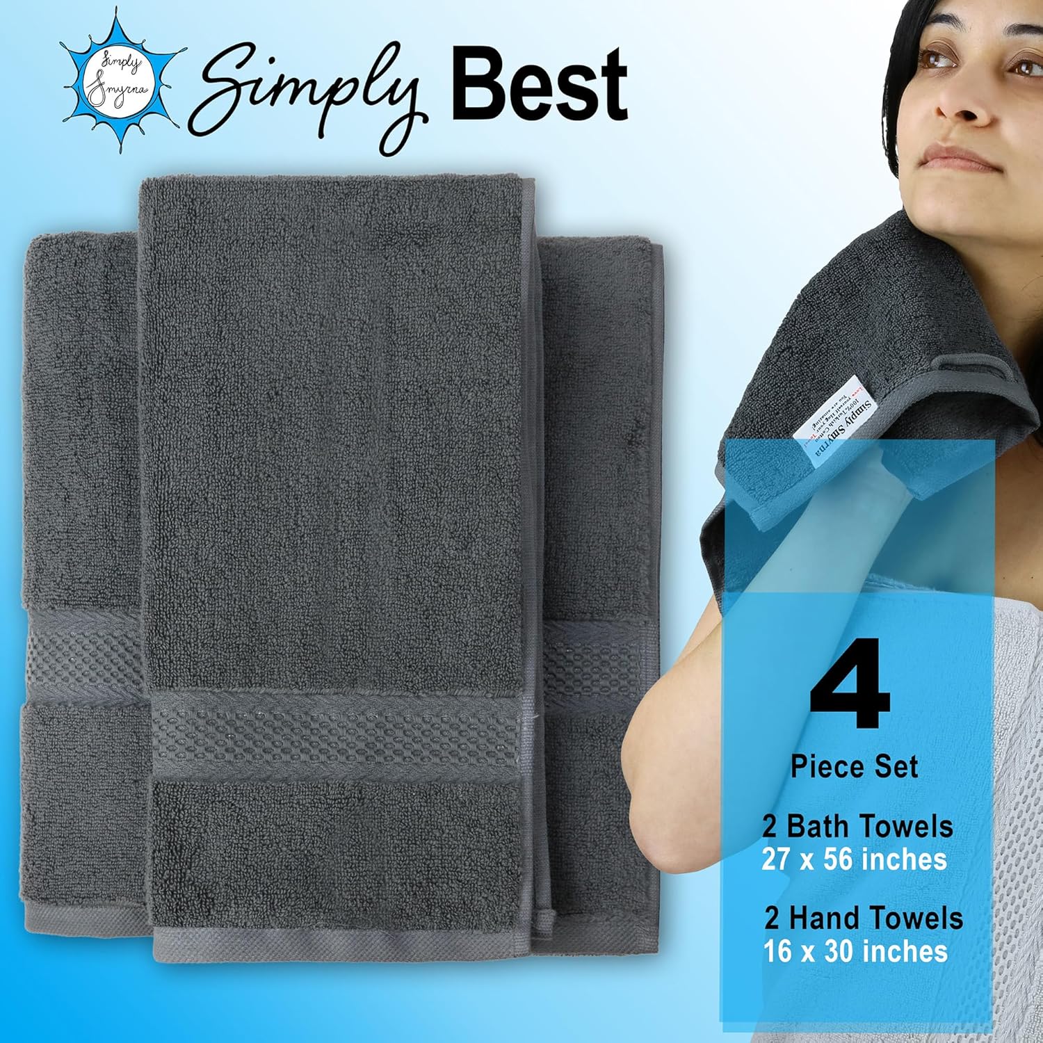 100% Turkish Cotton Zero Twist High Absorbent Super Soft Turkish Bath Towels -Charcoal Grey (Anthracite) White, Cream, Light Grey, Beige - 4pcs Towel Set (Beige)