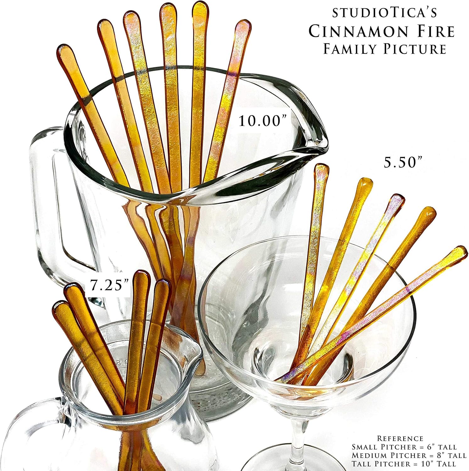 Handmade Glass Swizzle Sticks: Cinnamon Fire (Frosted Fire Collection) - Cocktail Coffee Pitcher Stirrers - 5.50 inches - Set of 5 with Gift Box by studioTica